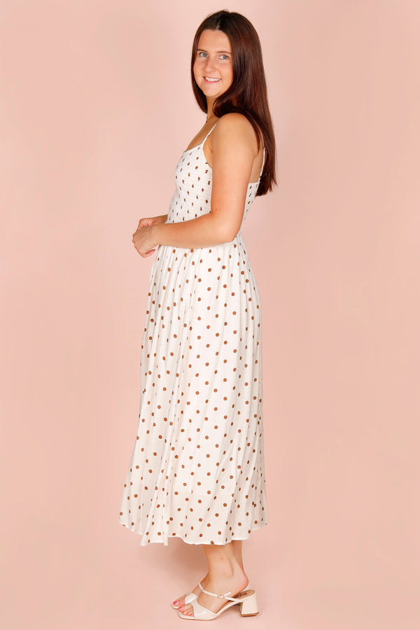 White Polka Dot Midi Dress
