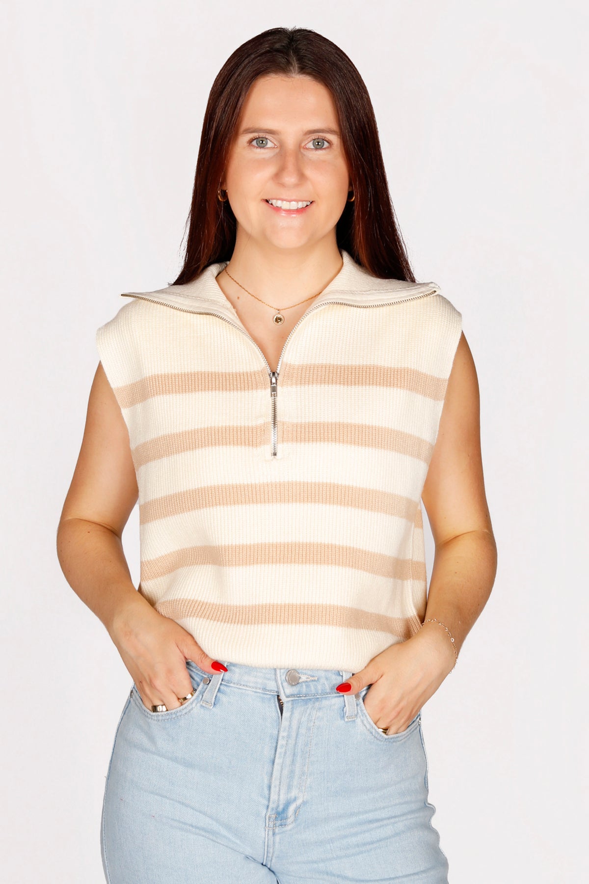 Ava Cream &amp; Taupe Striped Top