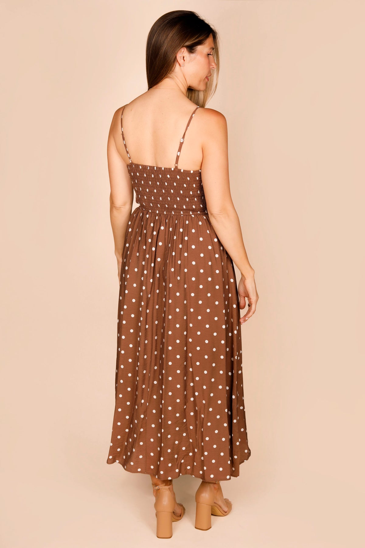 Brown Polka Dot Midi Dress