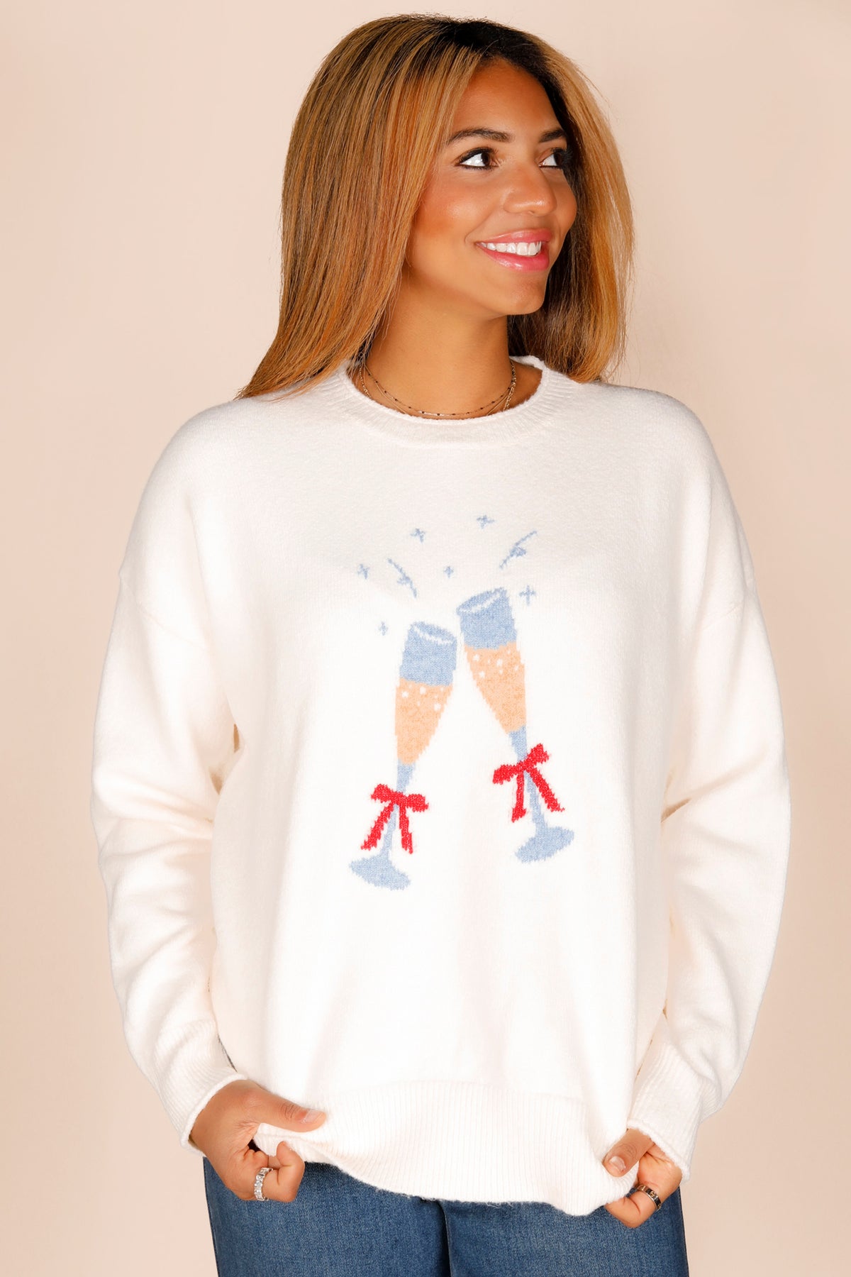 Champagne Cheers Cream Sweater