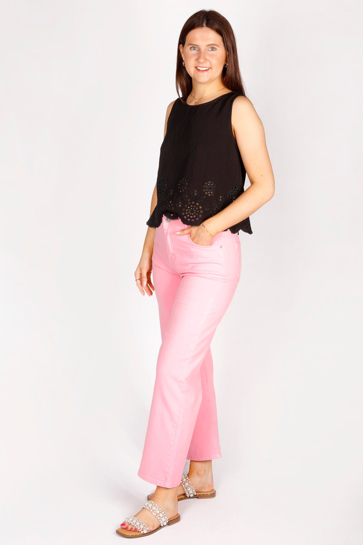 Callie Pink Cropped Denim
