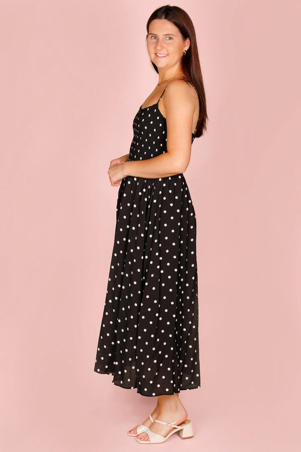 Black Polka Dot Midi Dress