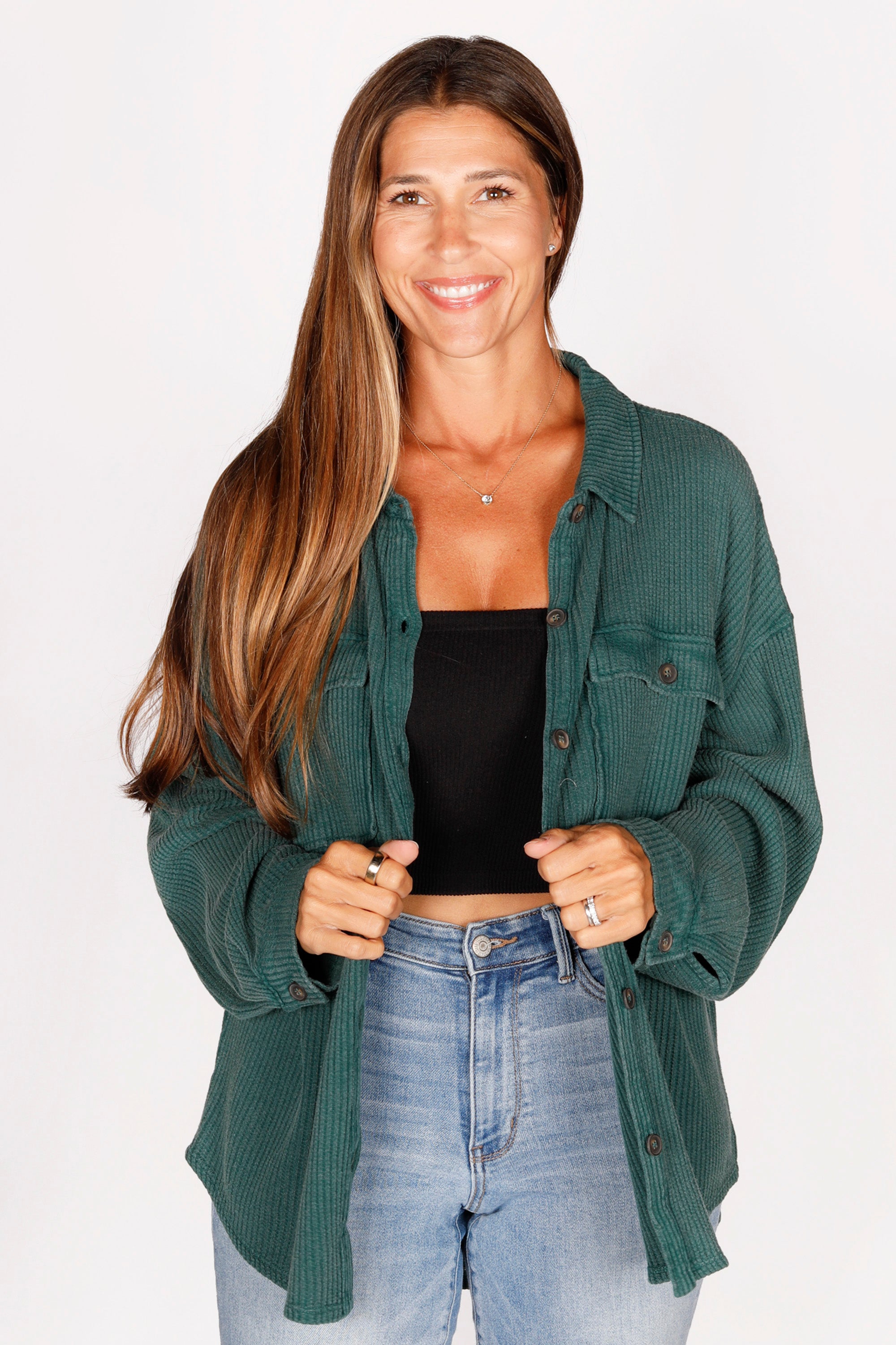 Nina Green Waffle Knit Shacket