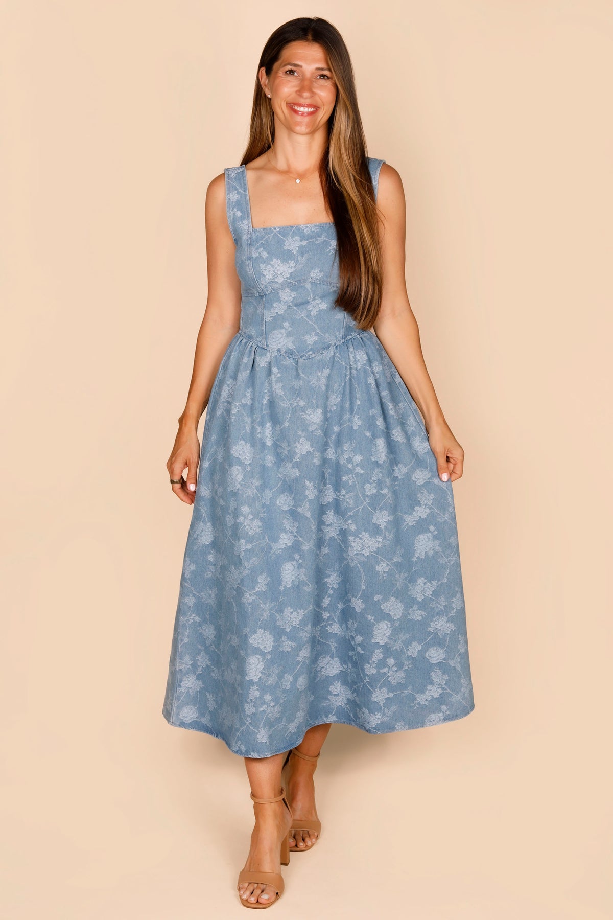 Denim Floral Jacquard Dress