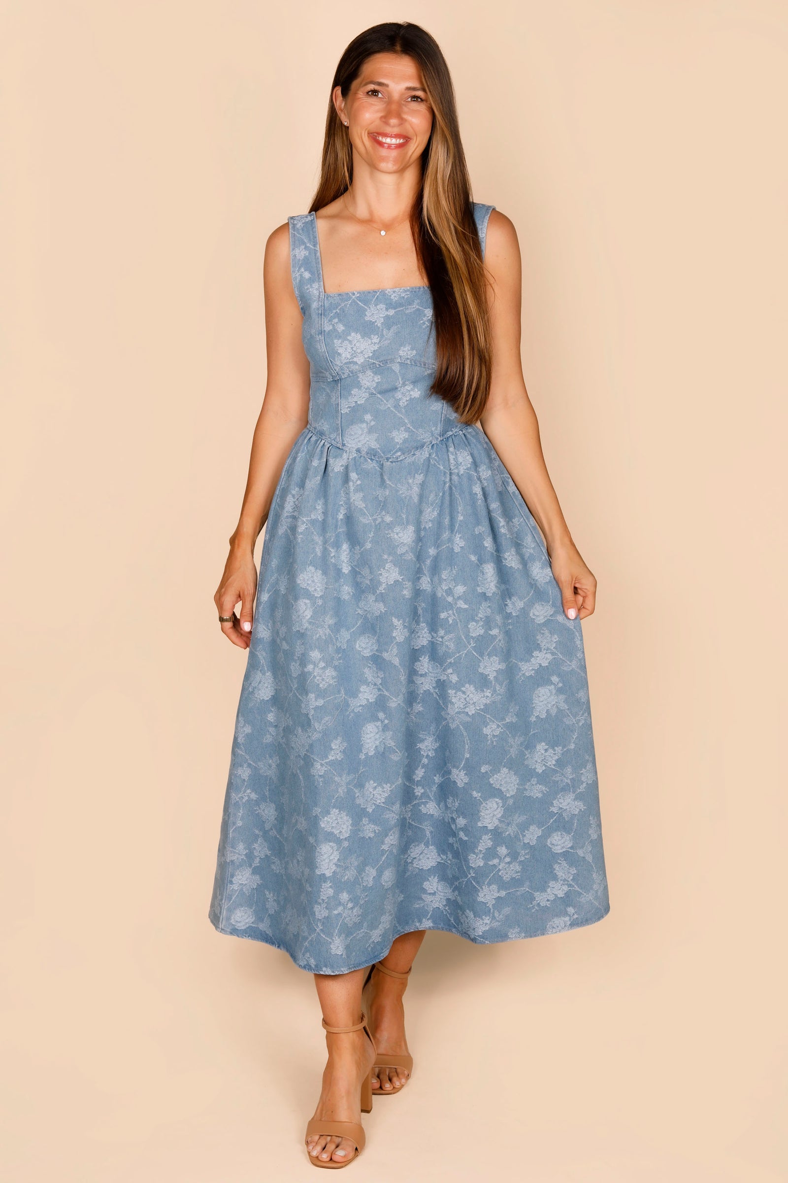 Denim Floral Jacquard Dress
