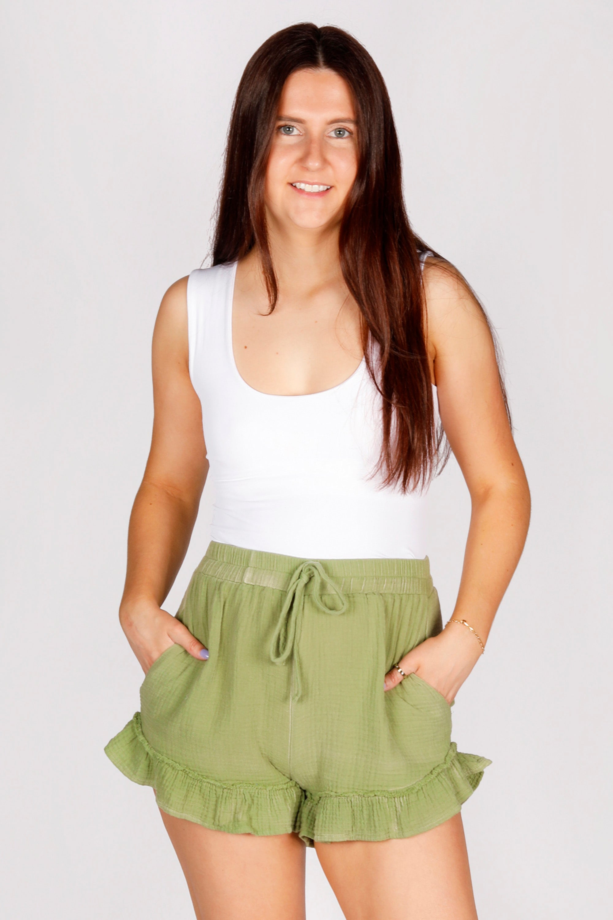 Ana Green Ruffle Shorts
