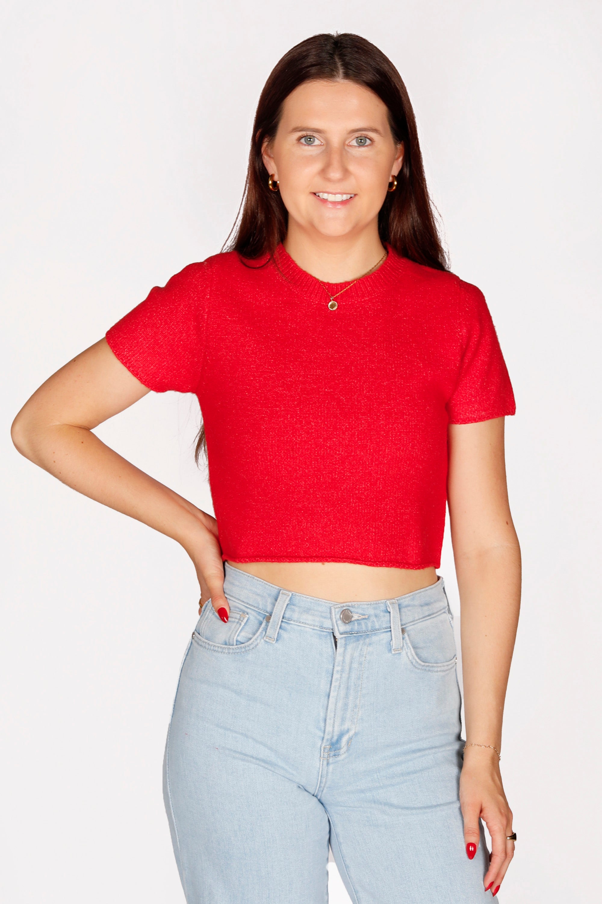 Red Cropped Sweater Top