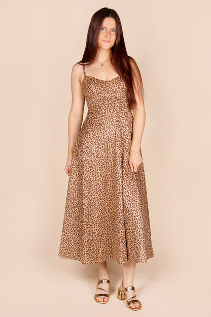 Leopard Suede Corset Midi Dress