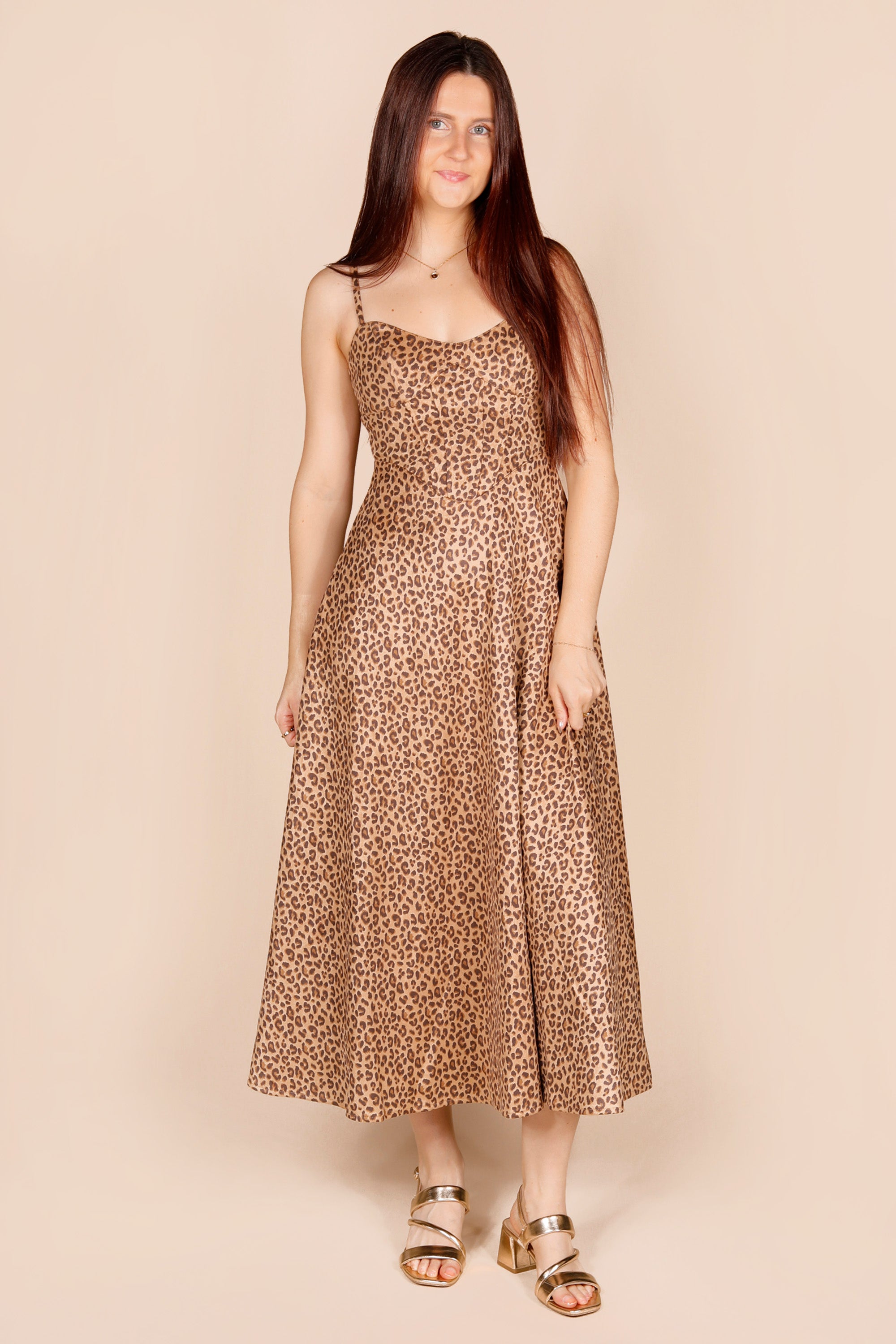 Leopard Suede Corset Midi Dress
