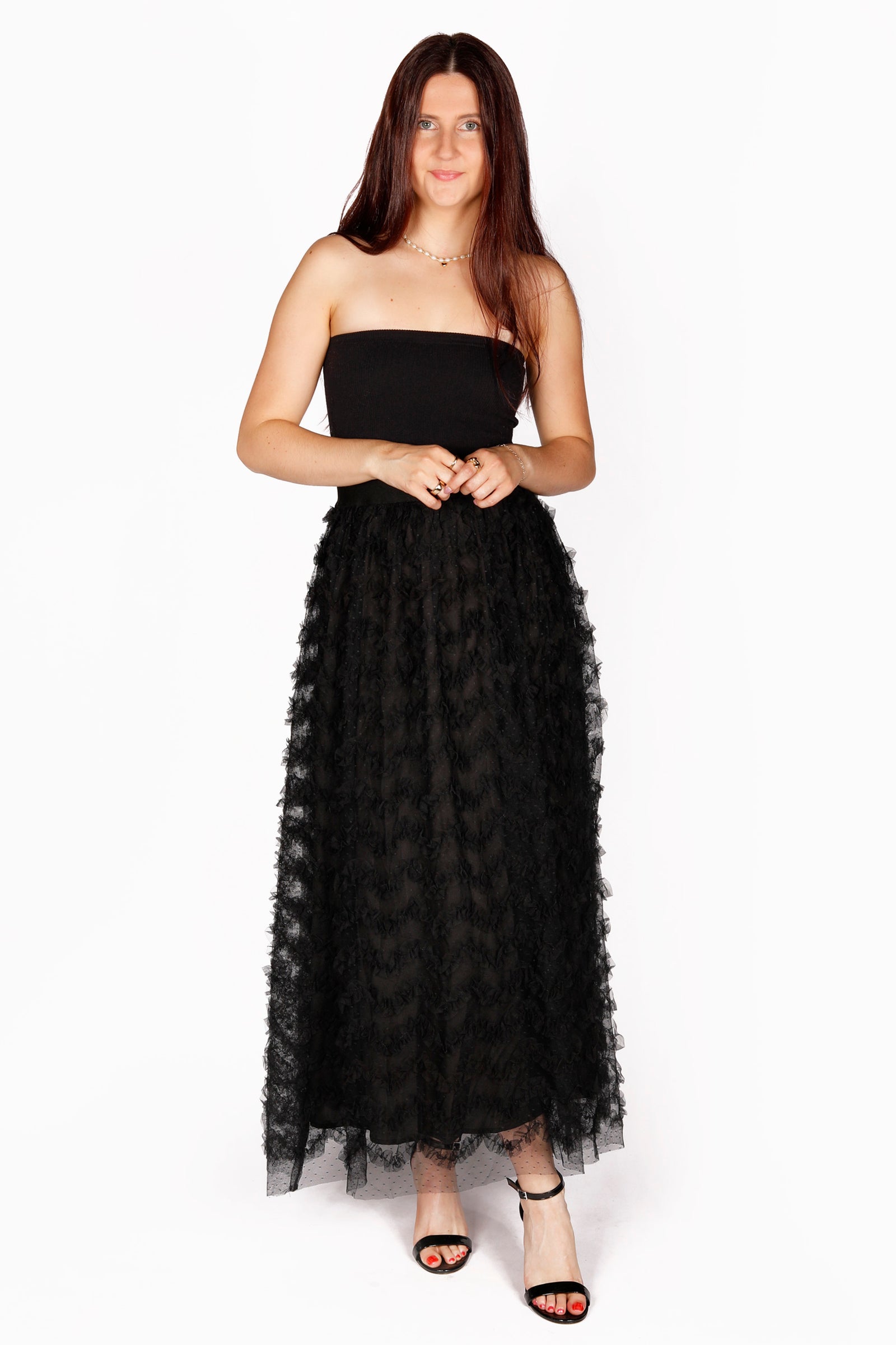 Valerie Tulle Ruffle Maxi Skirt
