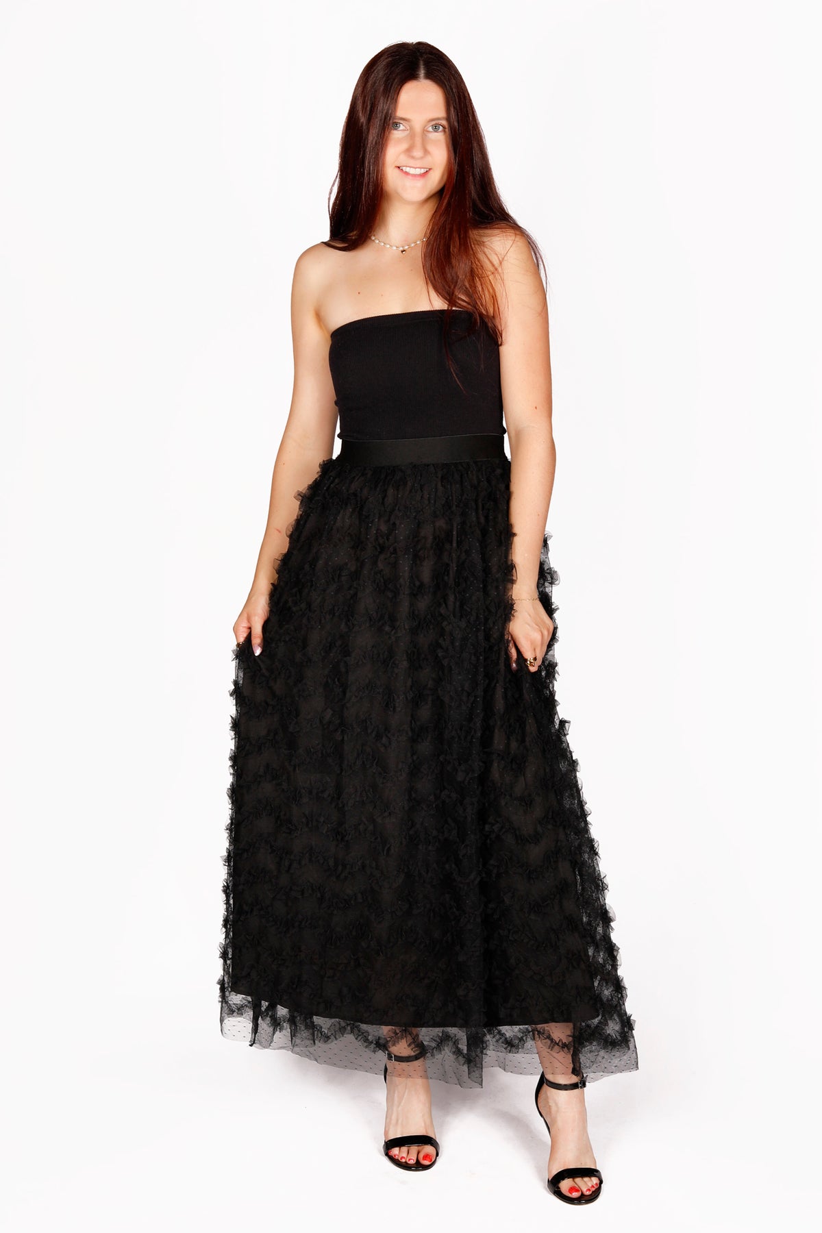 Valerie Tulle Ruffle Maxi Skirt