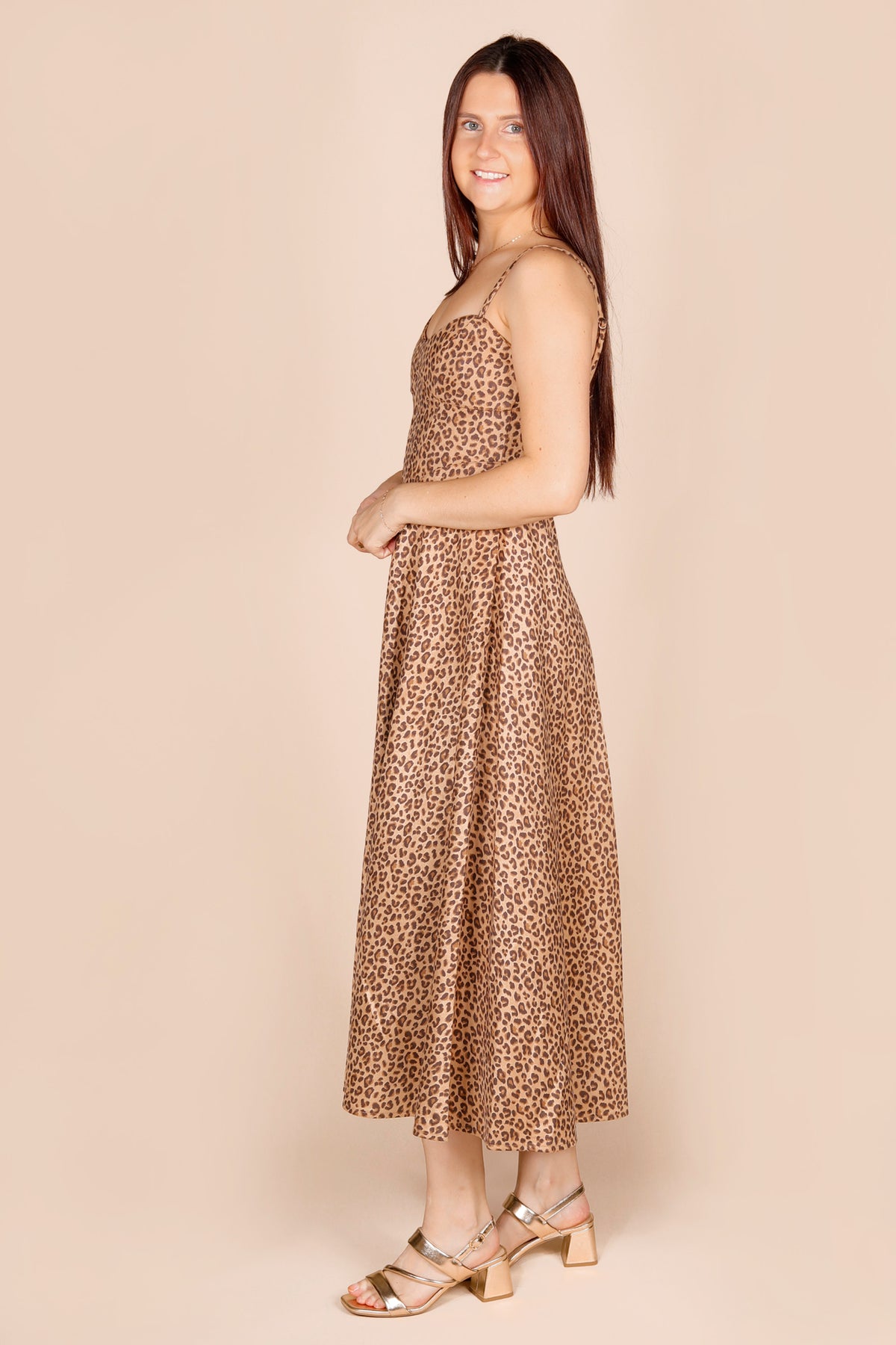 Leopard Suede Corset Midi Dress