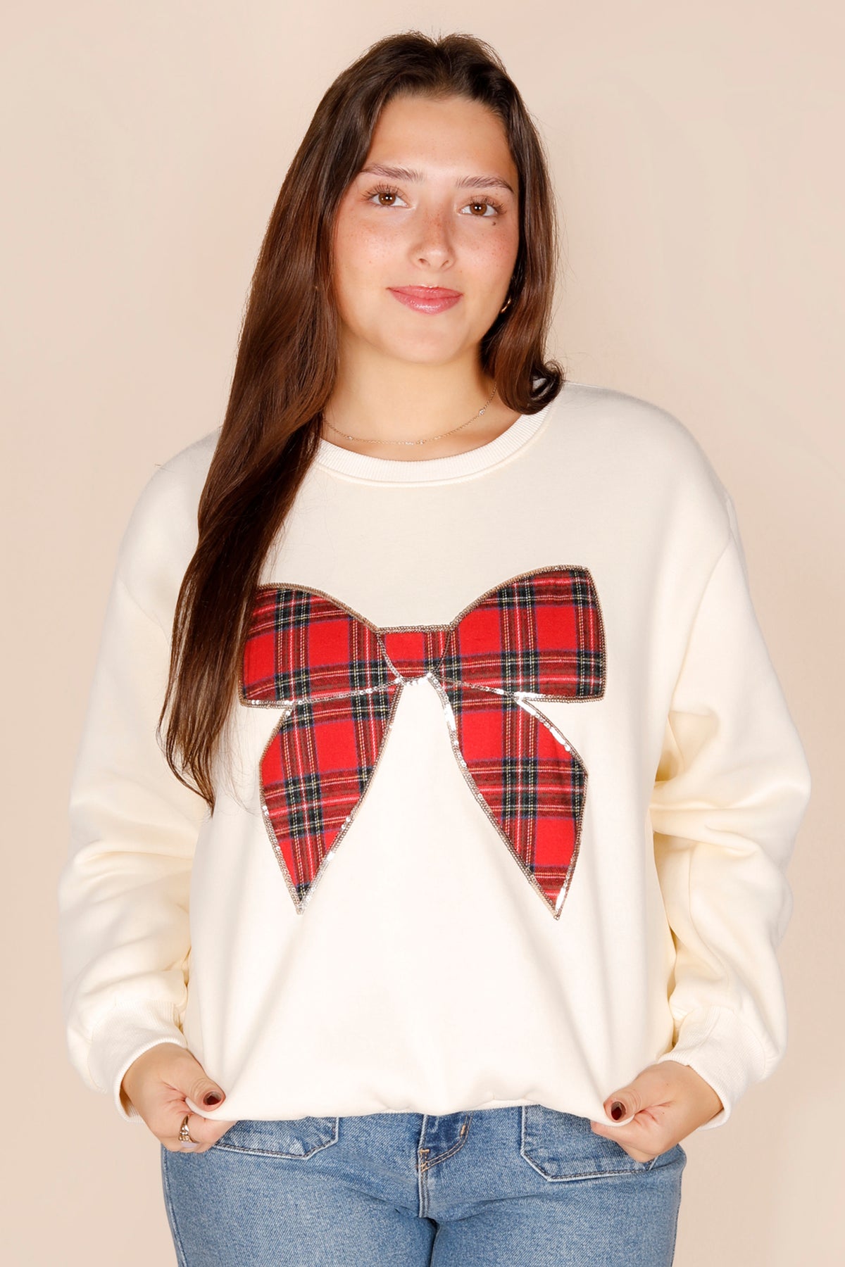 Holiday Plaid Bow Sweatshirt