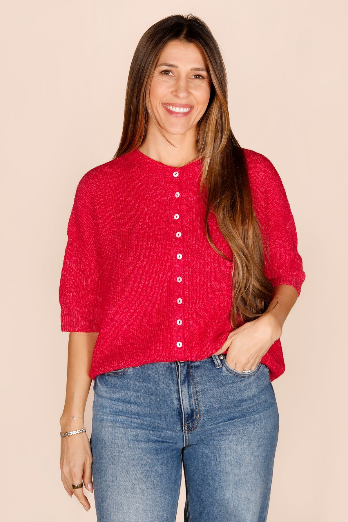 Shay Red Ribbed Cardigan