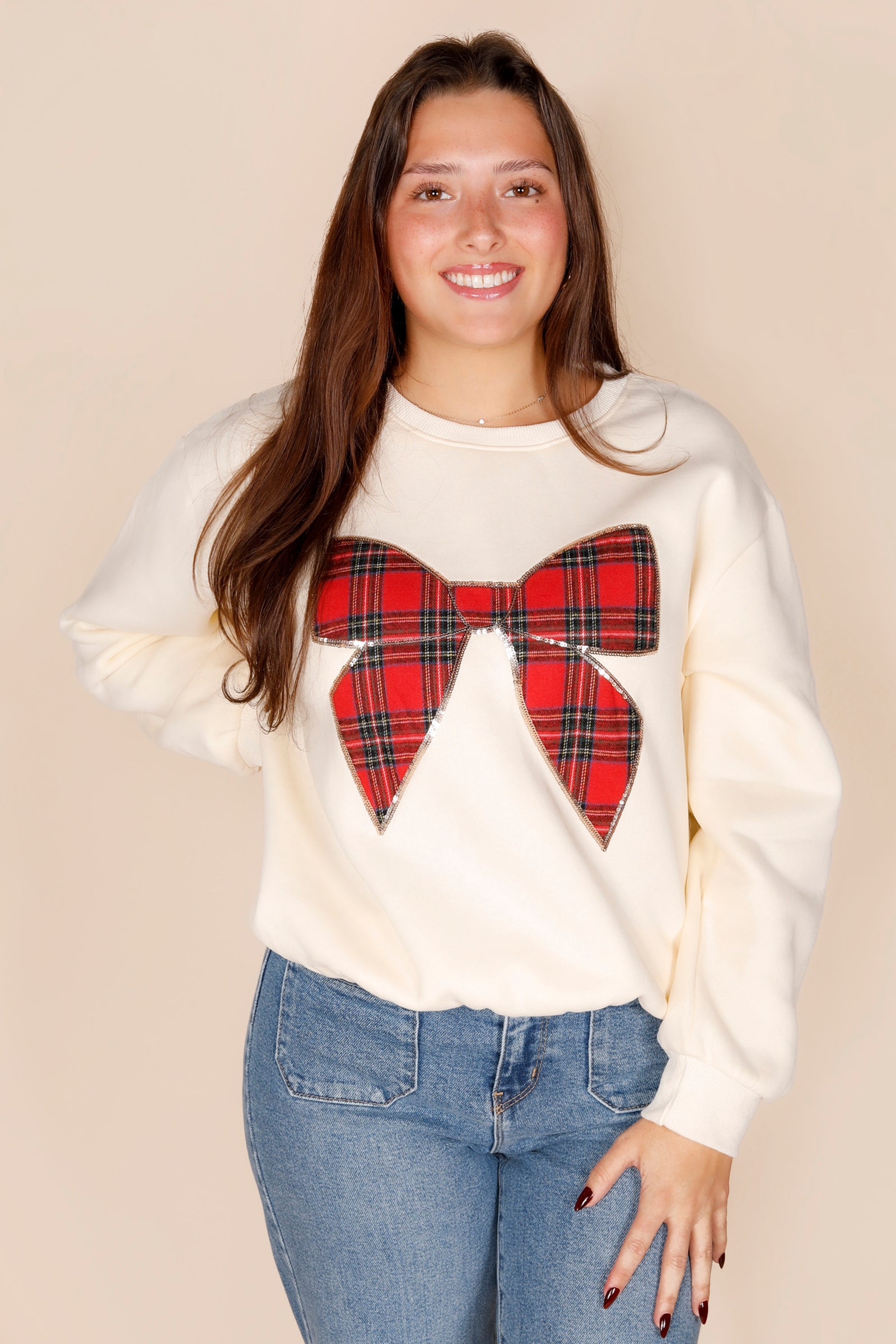 Holiday Plaid Bow Sweatshirt