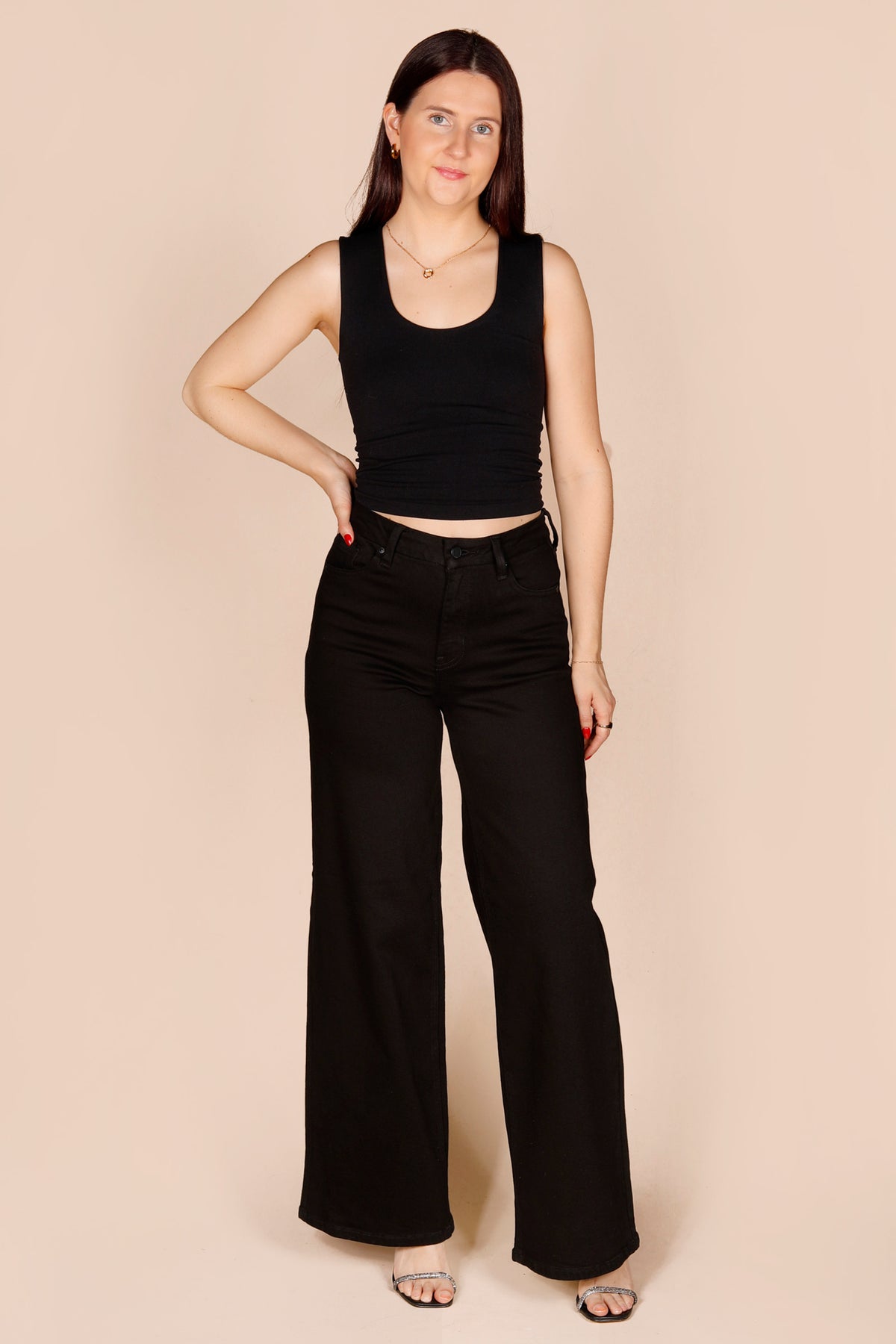 High Rise Black Palazzo Denim