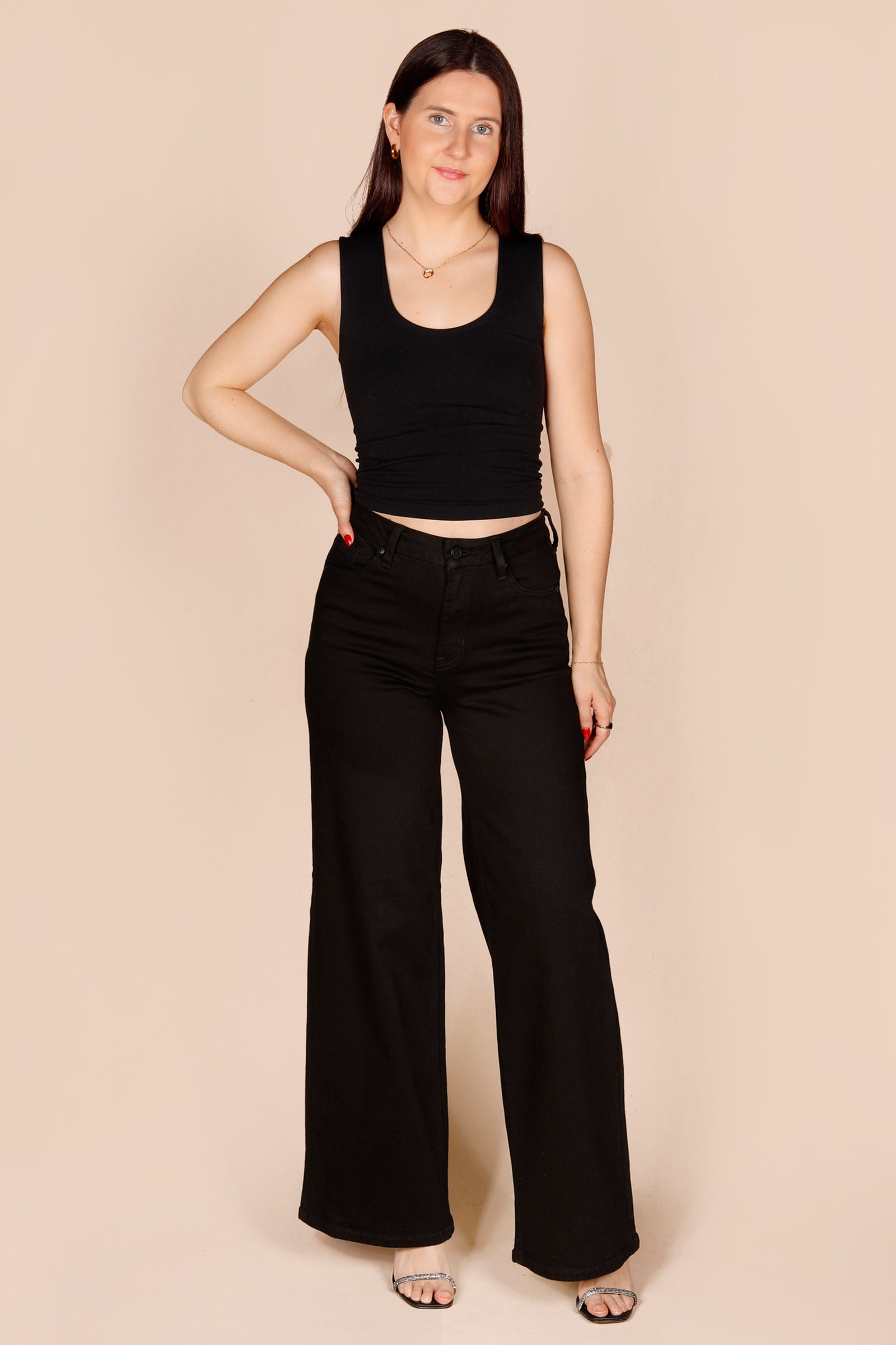 High Rise Black Palazzo Denim