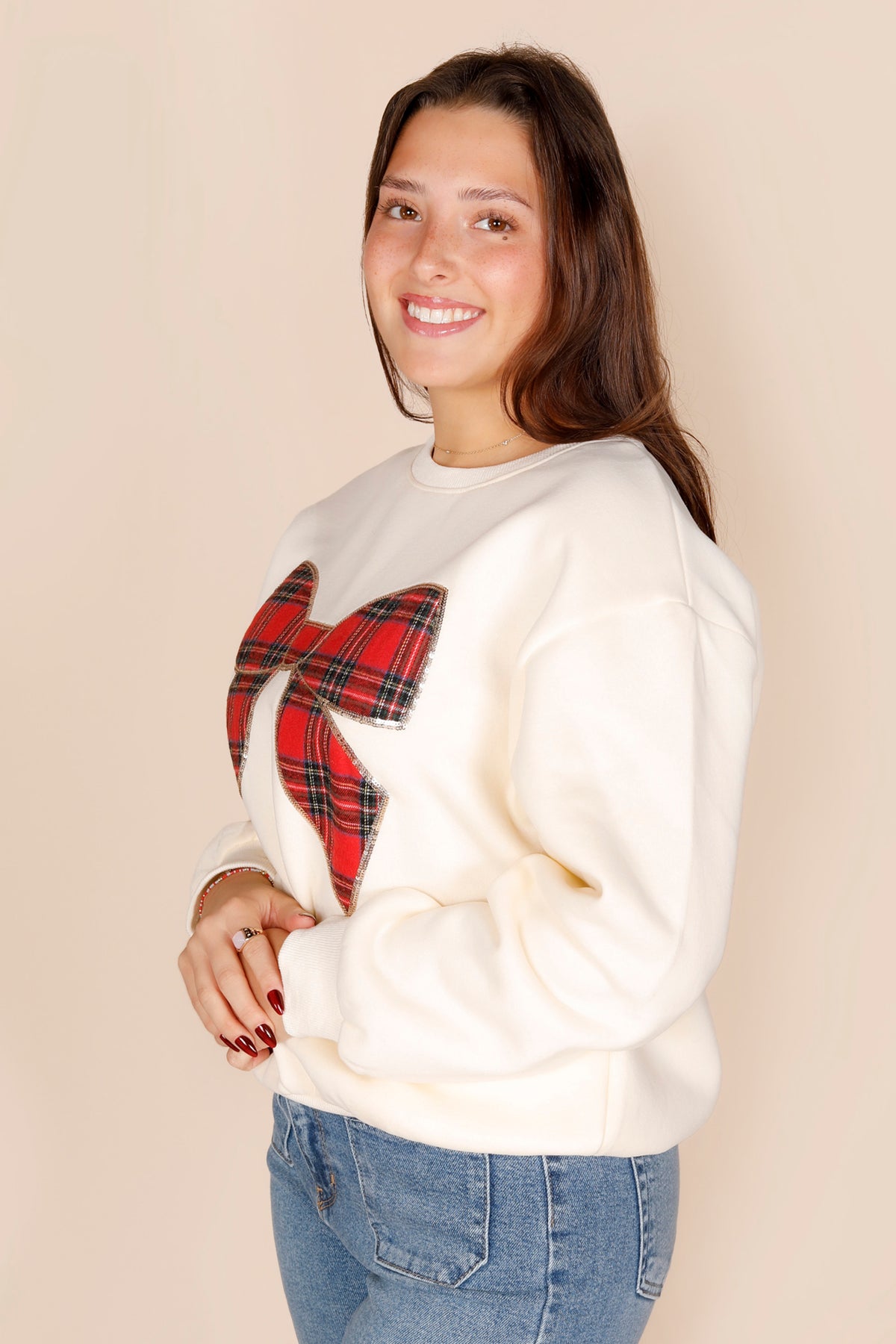 Holiday Plaid Bow Sweatshirt
