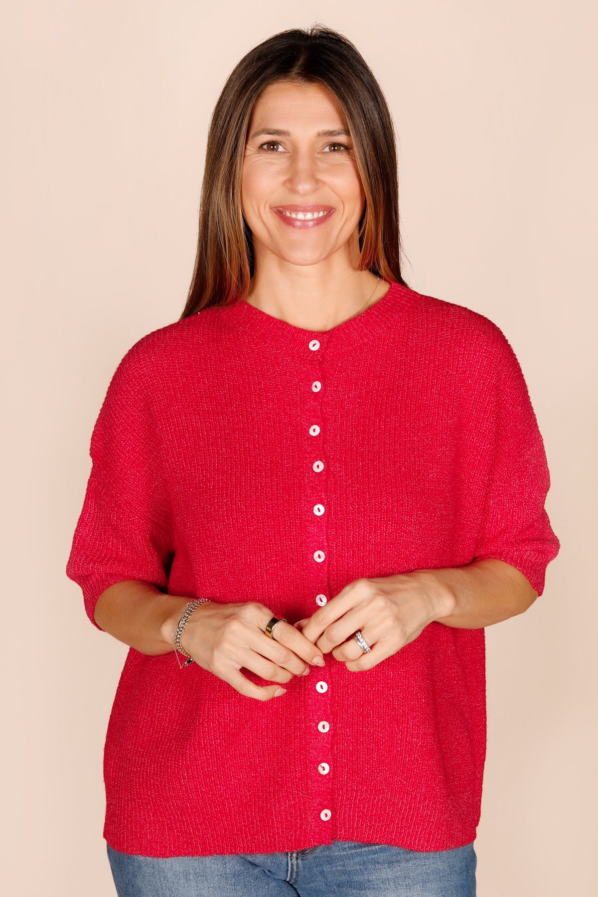 Shay Red Ribbed Cardigan
