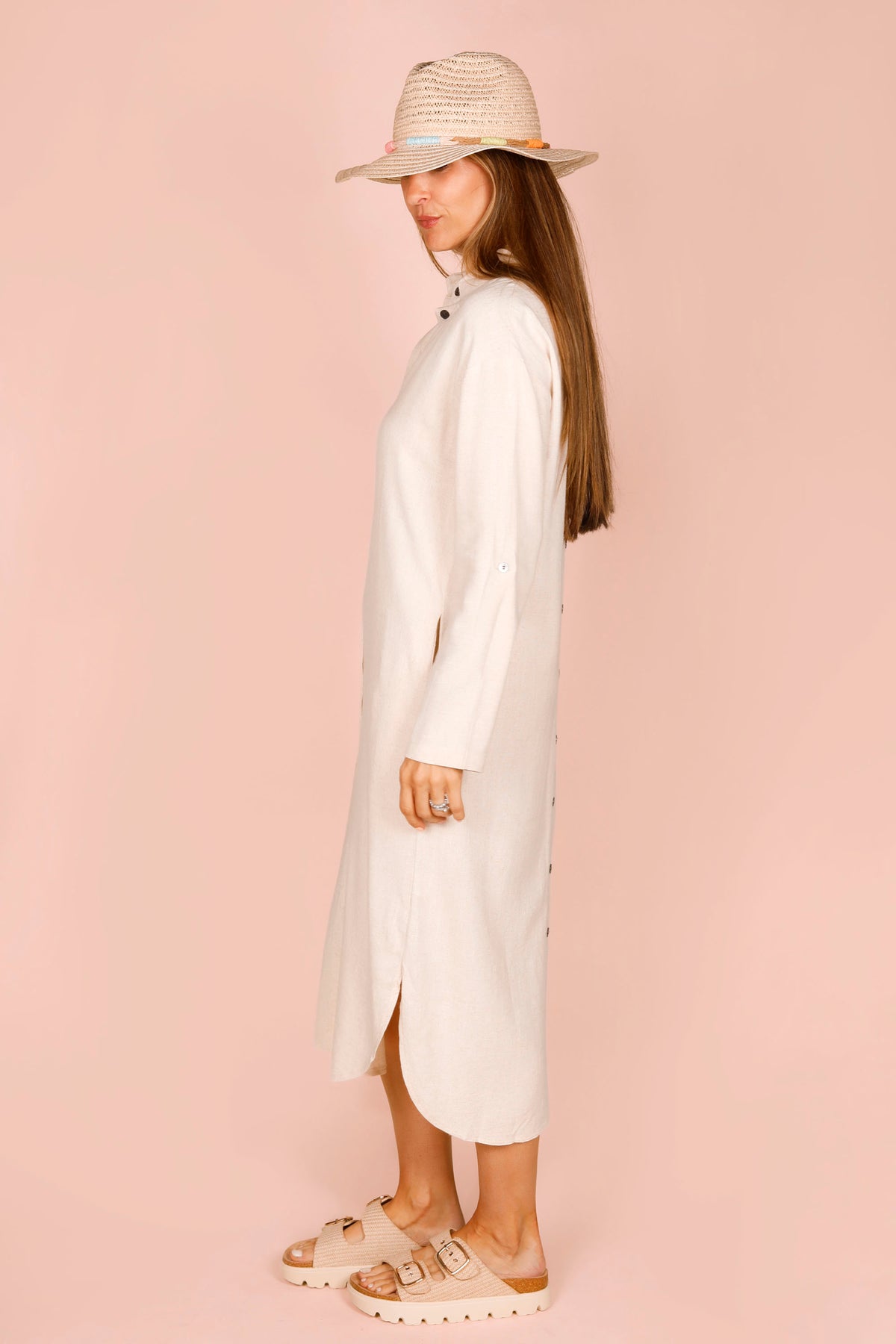 Keira Natural Back Button Dress