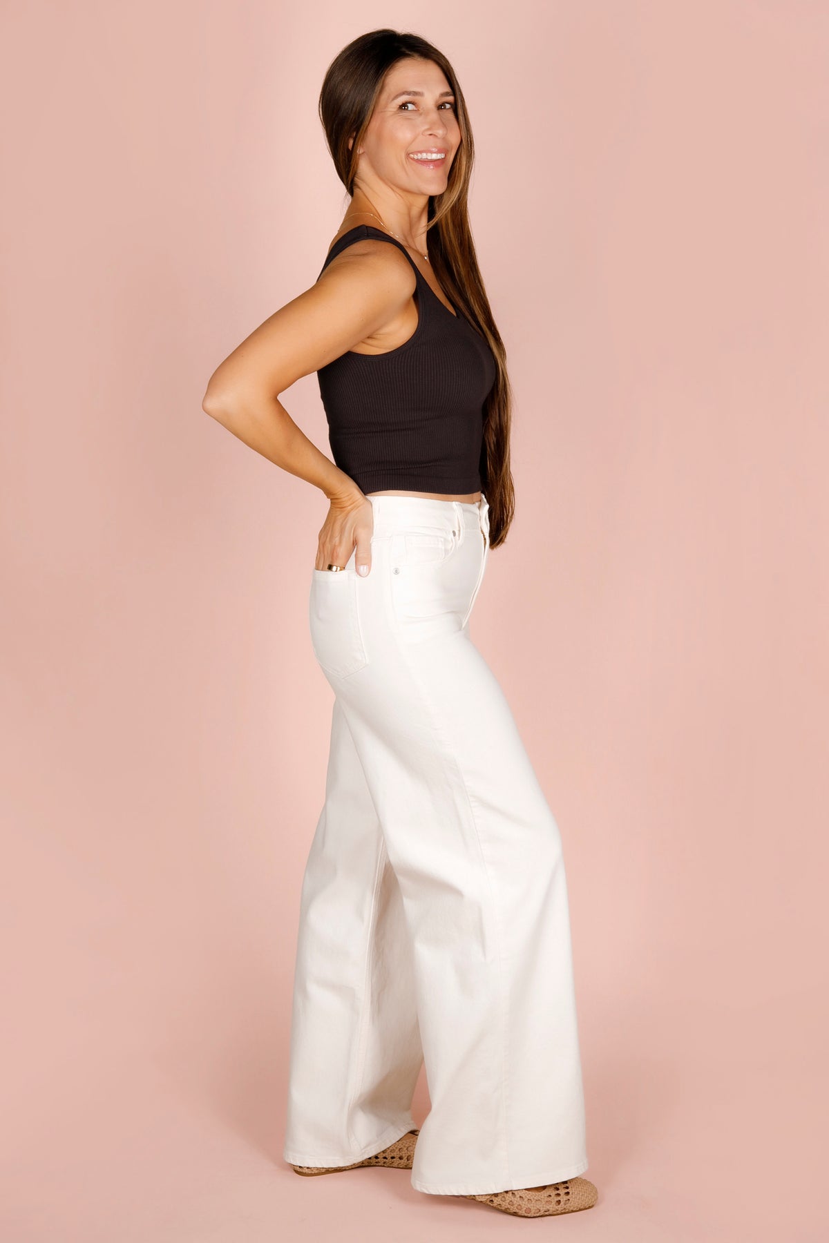 High Rise White Palazzo Denim - FINAL SALE