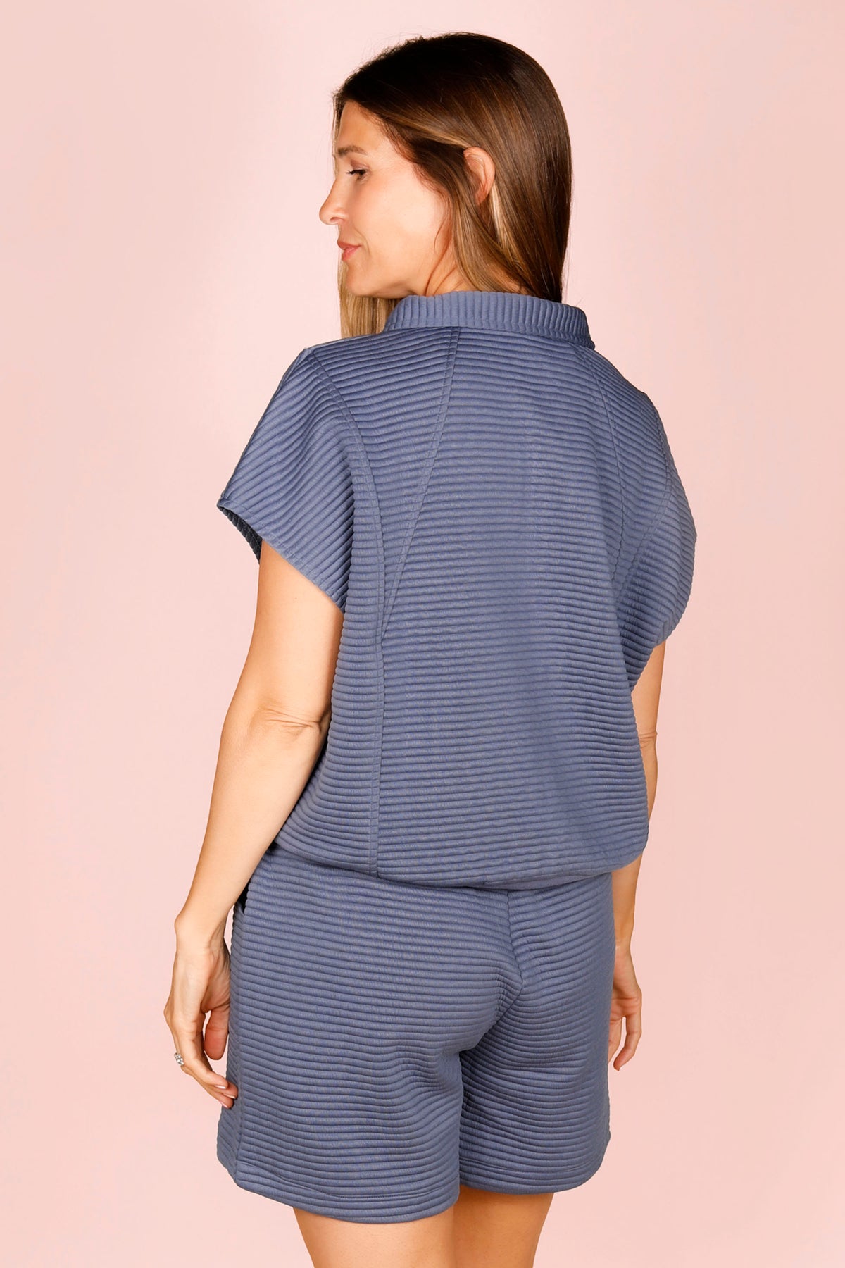 Dark Blue Quilt Zip Top