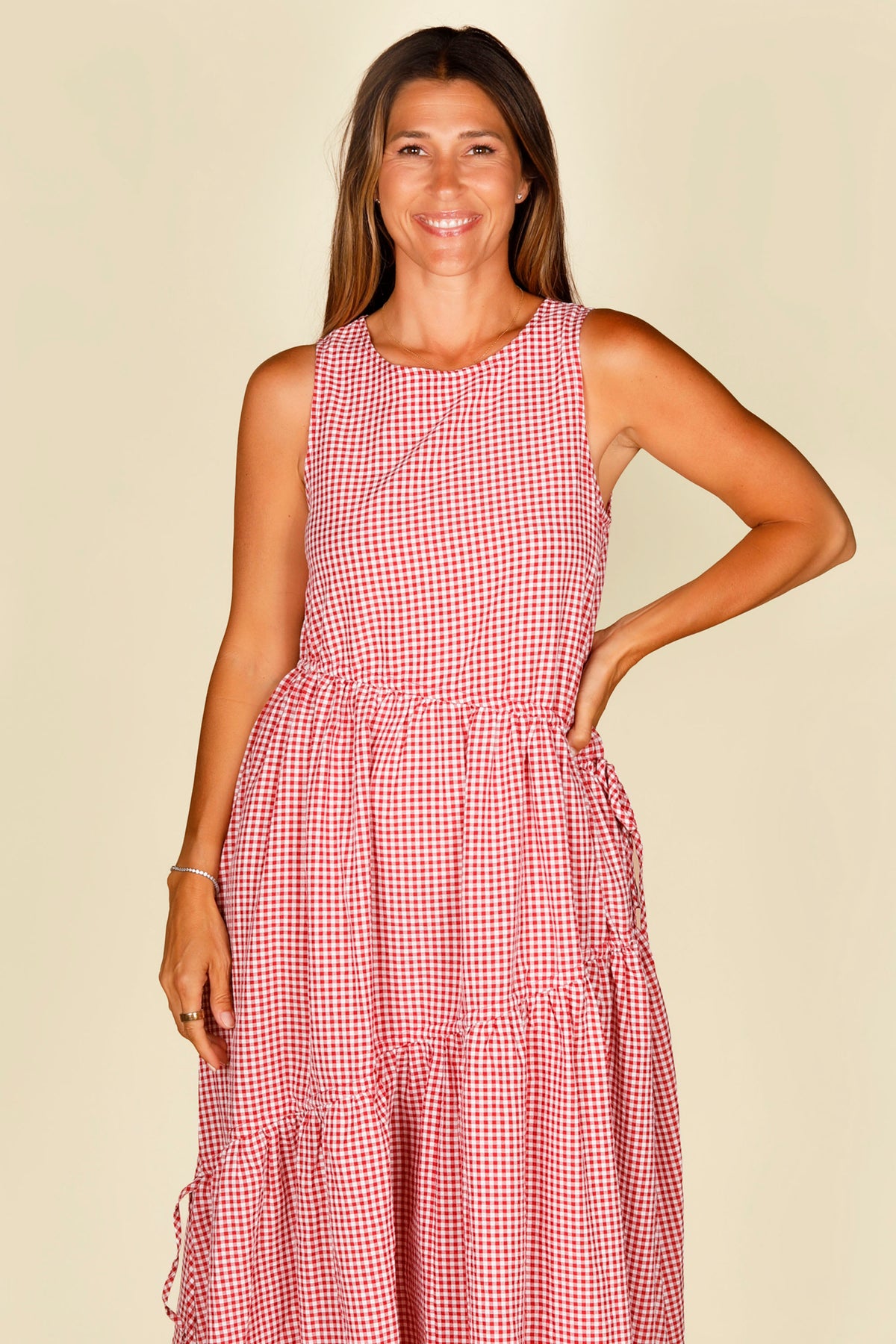 Red Gingham Asymmetrical Midi Dress - FINAL SALE