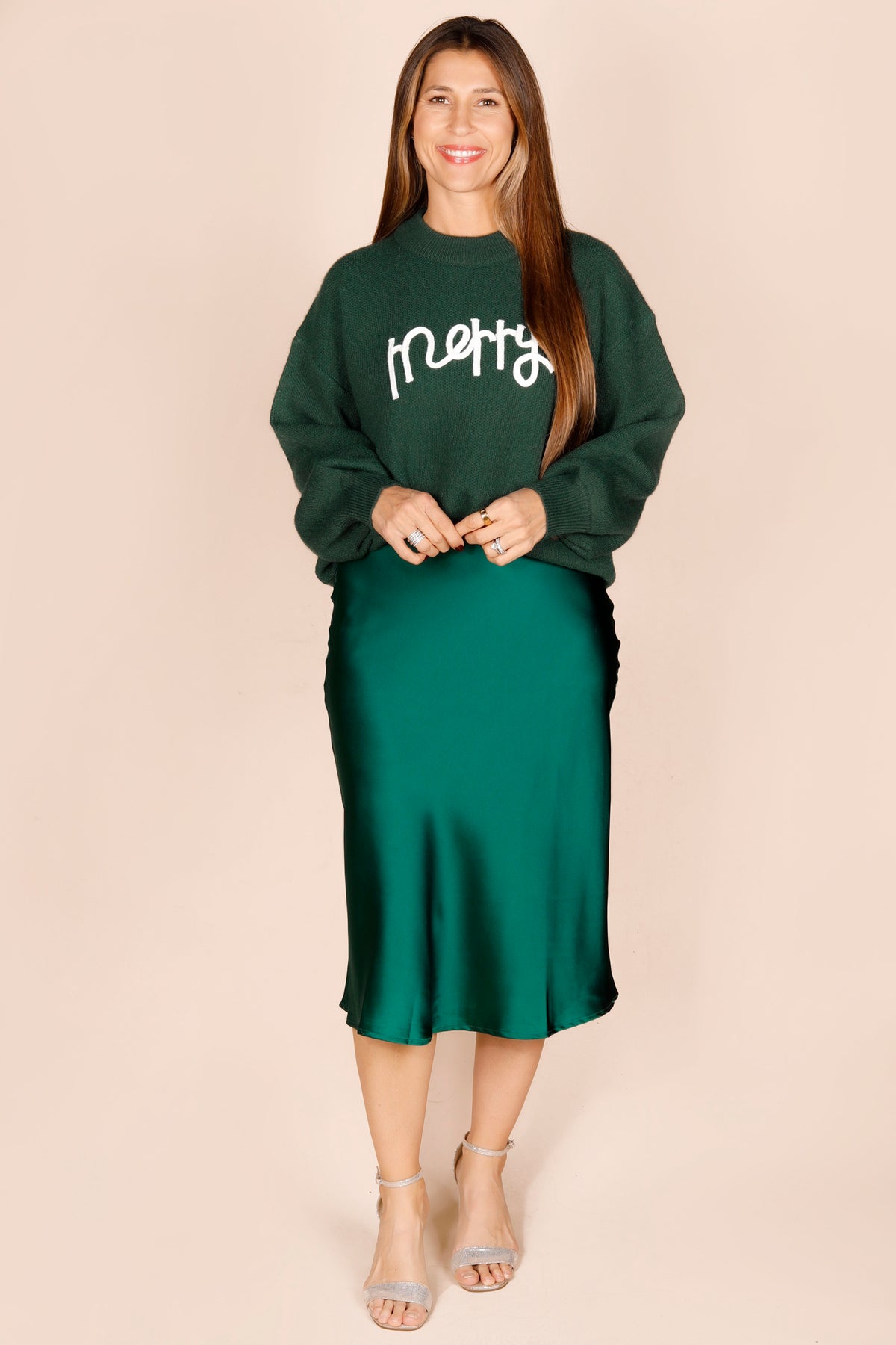 Emerald Satin Midi Skirt - FINAL SALE