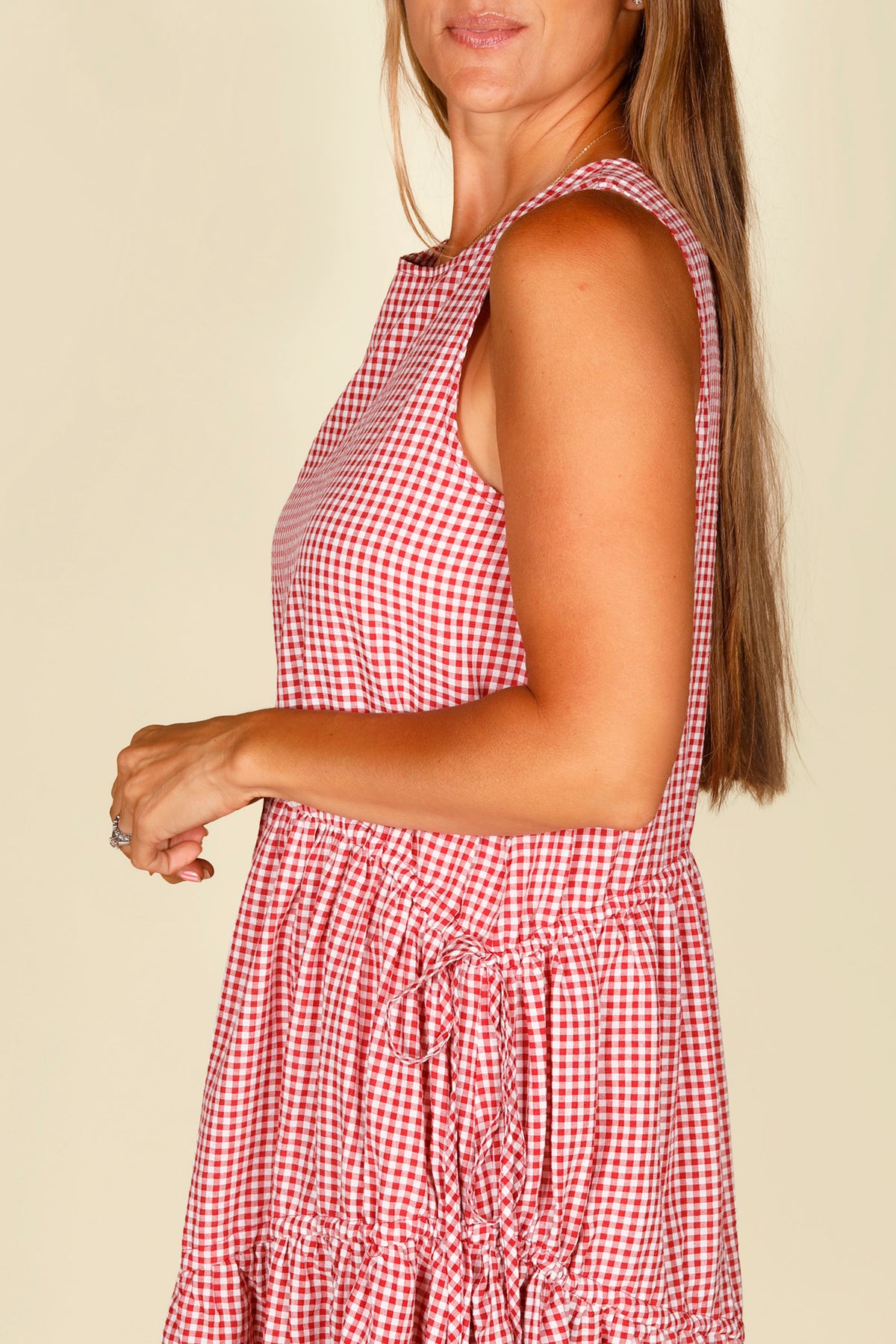 Red Gingham Asymmetrical Midi Dress - FINAL SALE