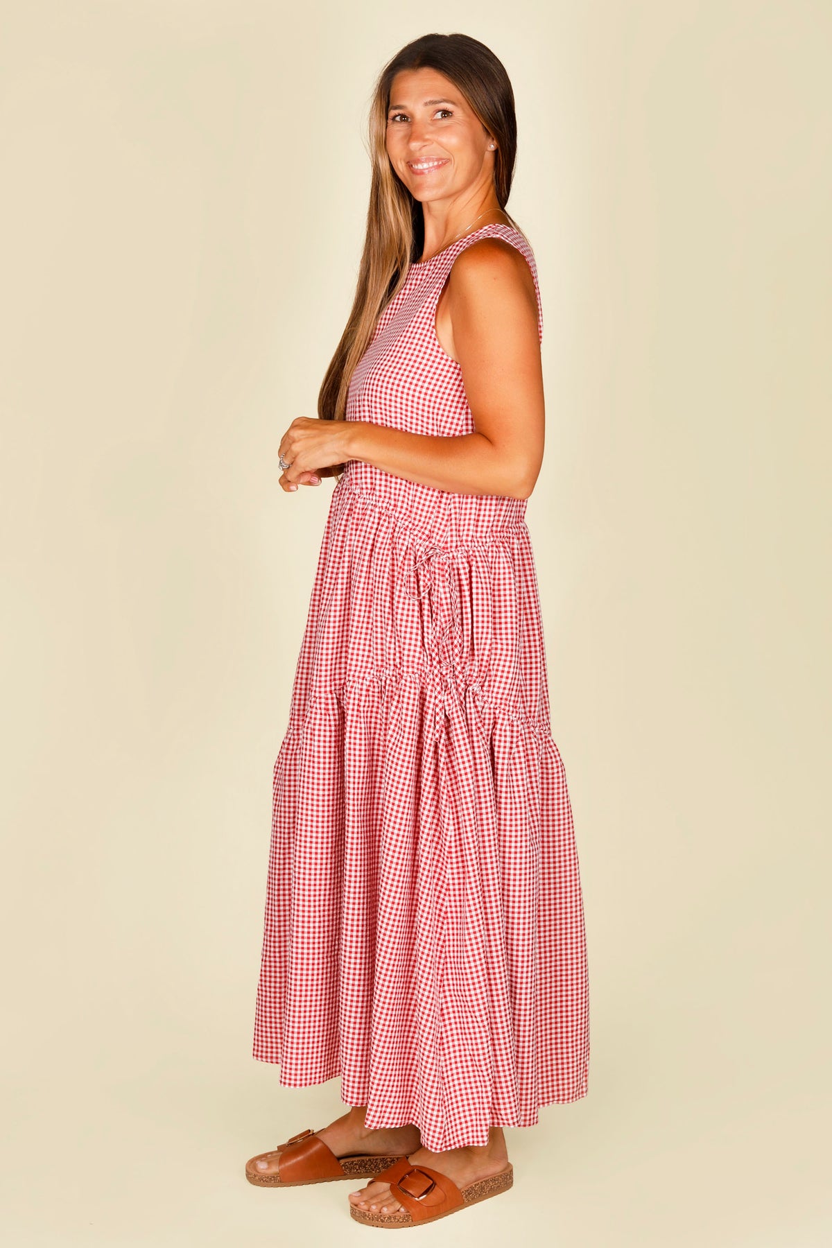 Red Gingham Asymmetrical Midi Dress - FINAL SALE