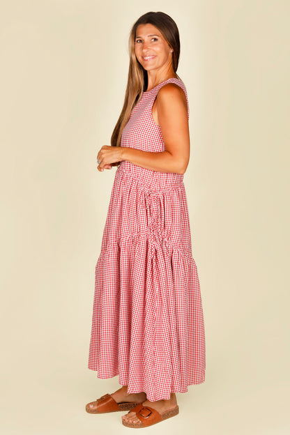 Red Gingham Asymmetrical Midi Dress - FINAL SALE
