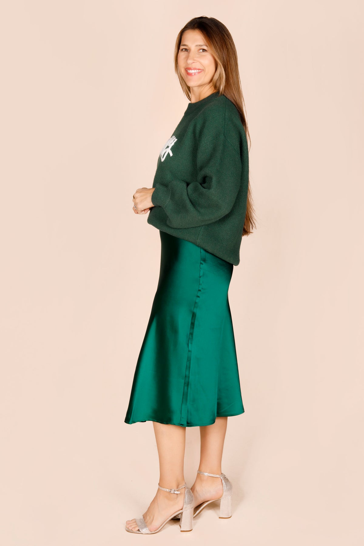 Emerald Satin Midi Skirt - FINAL SALE
