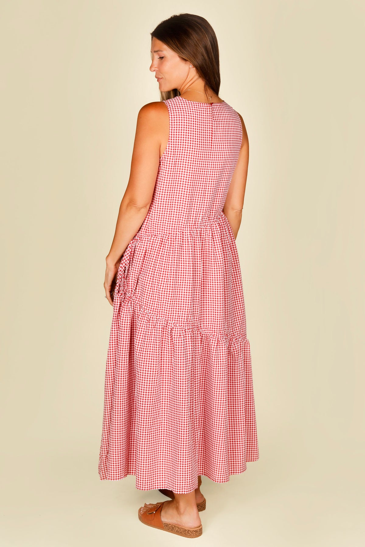 Red Gingham Asymmetrical Midi Dress - FINAL SALE