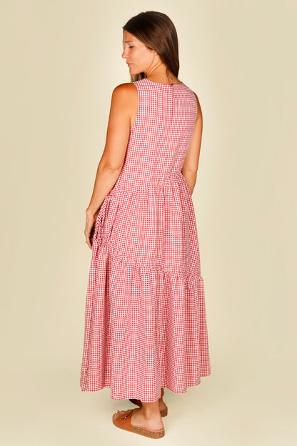 Red Gingham Asymmetrical Midi Dress - FINAL SALE
