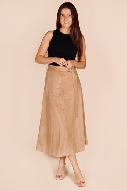 Camel Suede Midi Skirt - FINAL SALE