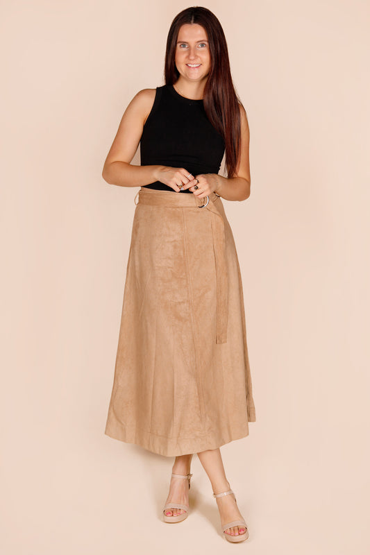 Camel Suede Midi Skirt - FINAL SALE