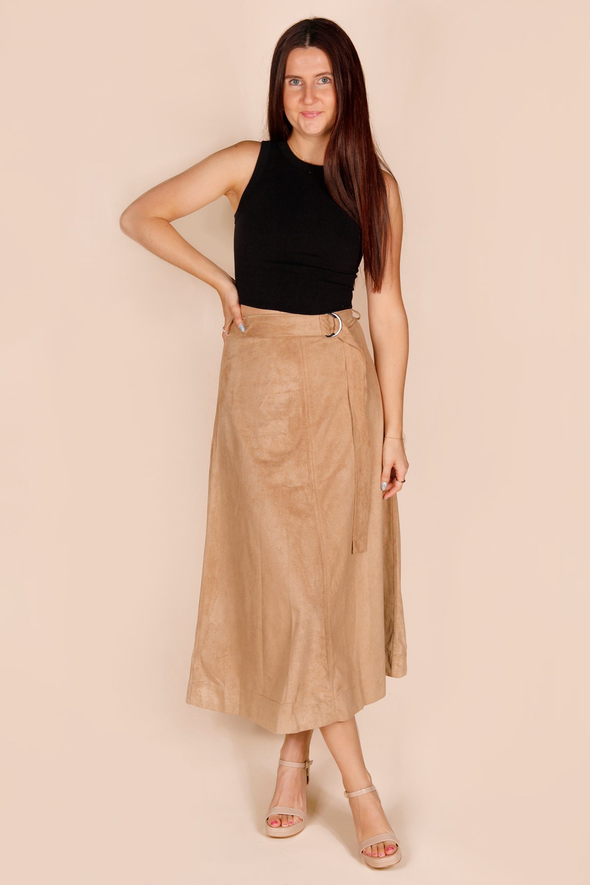 Camel Suede Midi Skirt - FINAL SALE