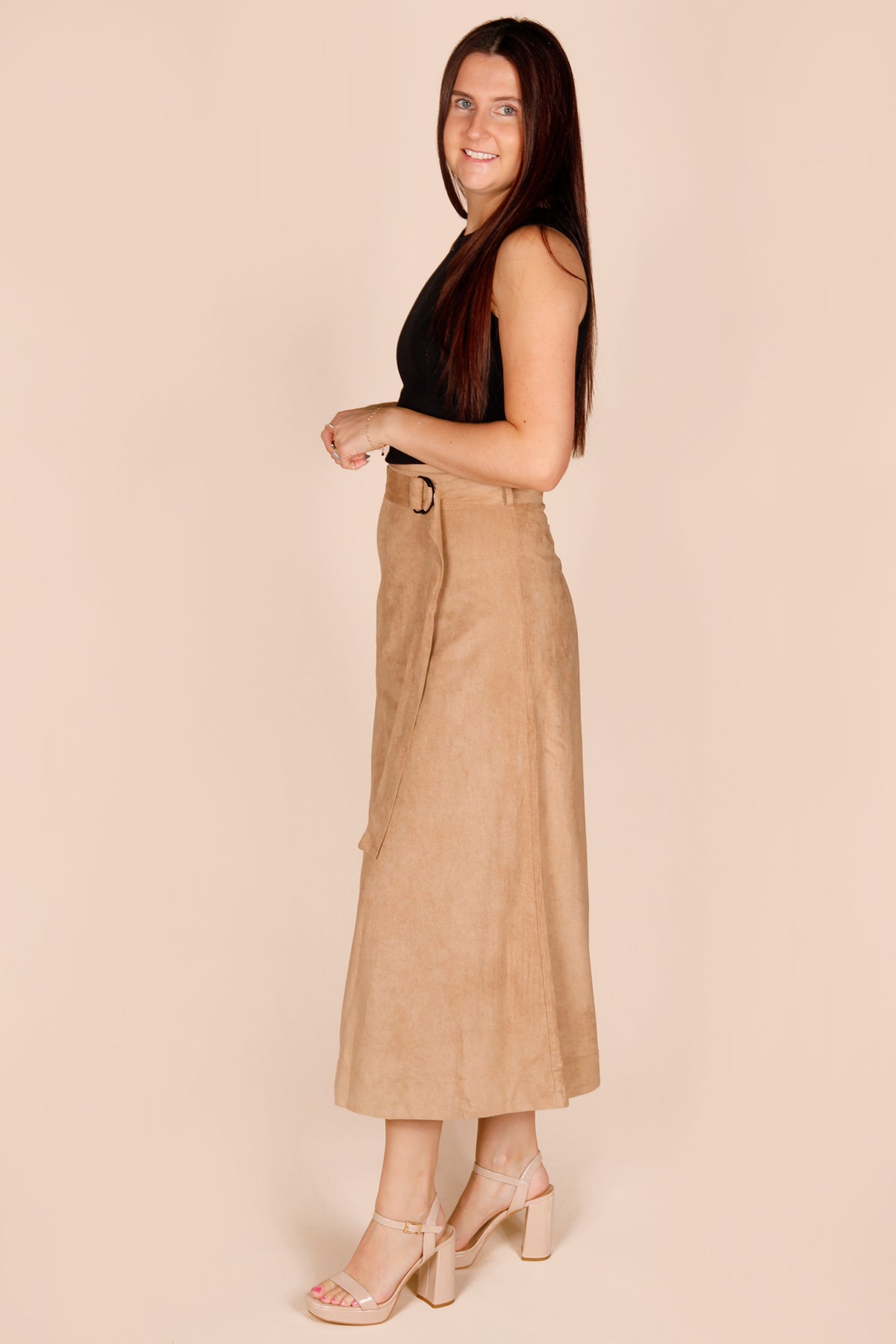 Camel Suede Midi Skirt - FINAL SALE
