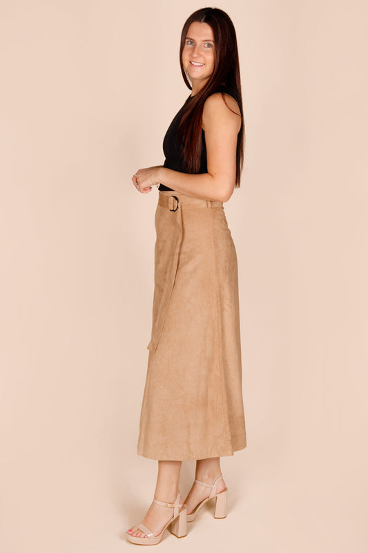 Camel Suede Midi Skirt - FINAL SALE