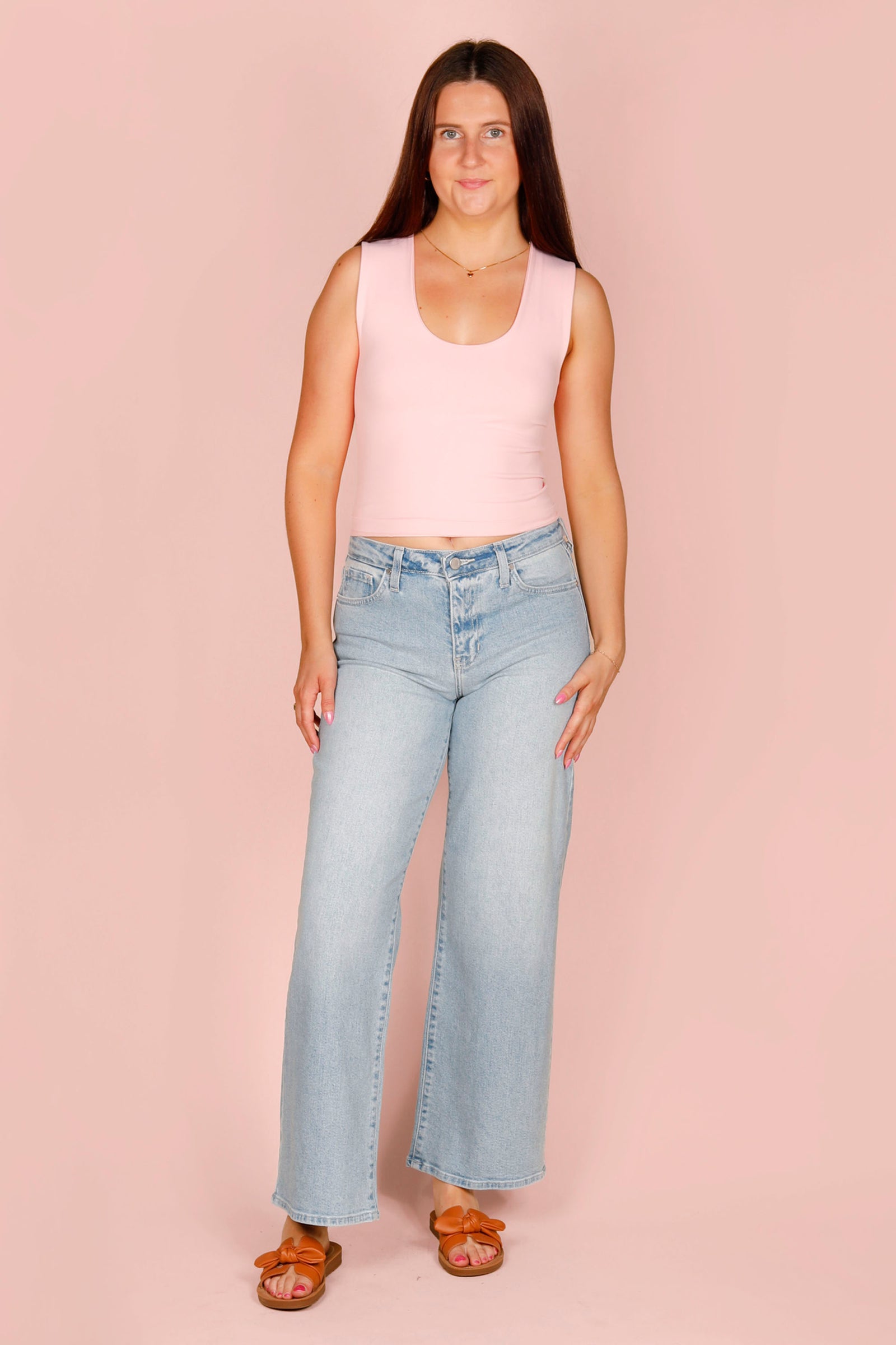 Mid Rise Slim Wide Leg Denim