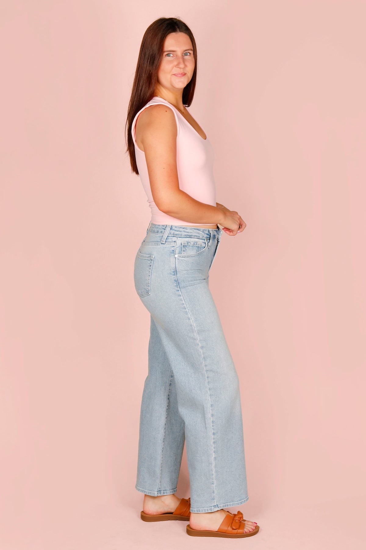 Mid Rise Slim Wide Leg Denim