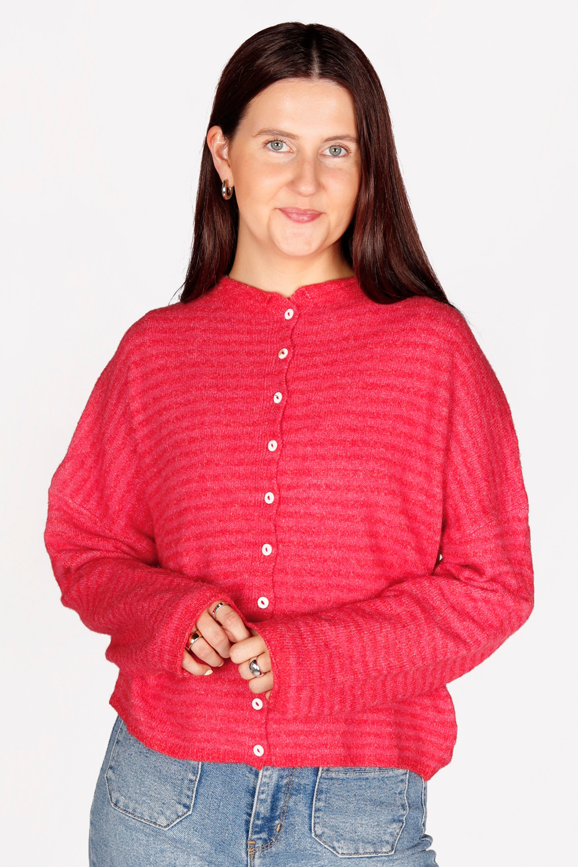 Pink Cherry Stripe Cardigan