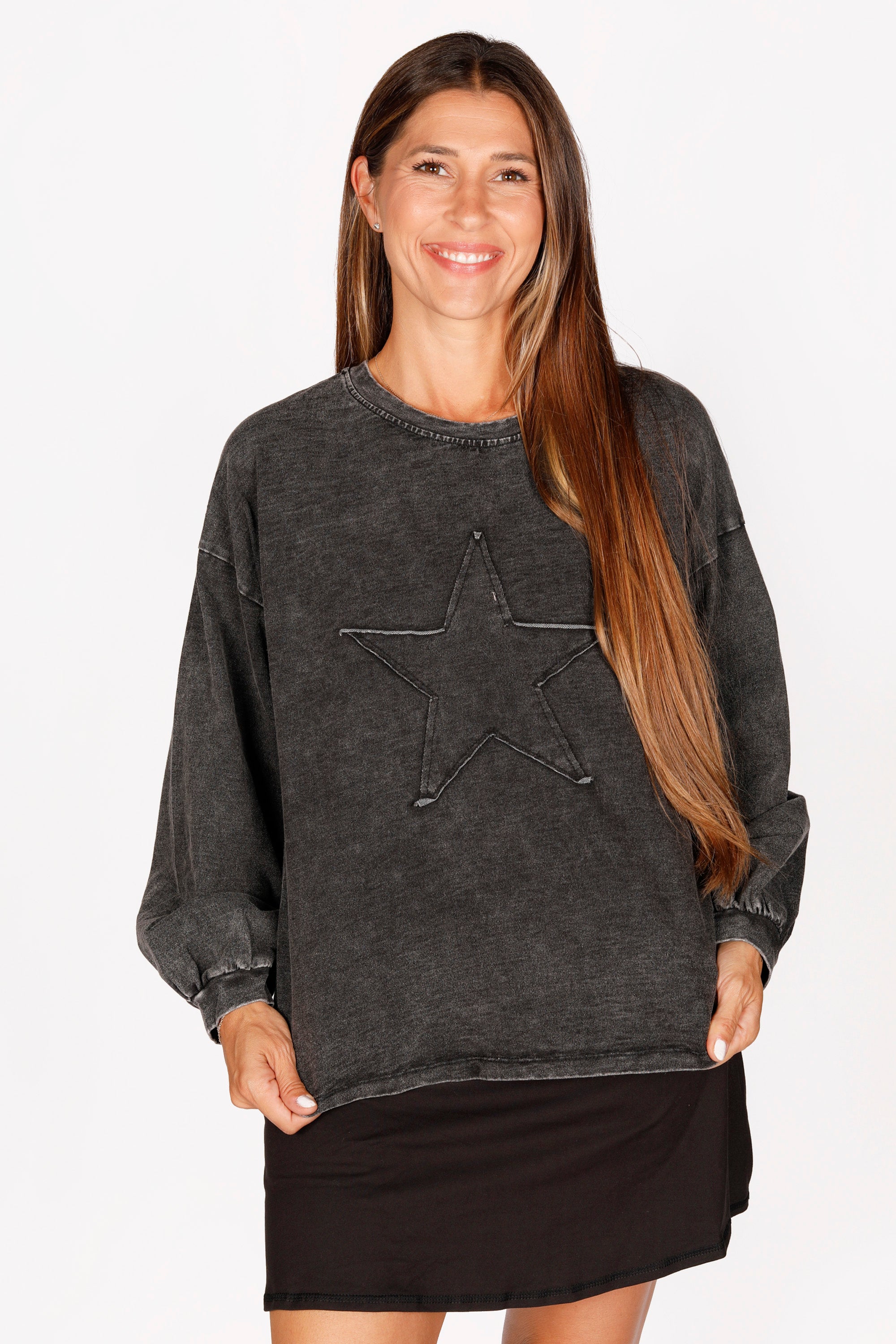 Black Distressed Star Top