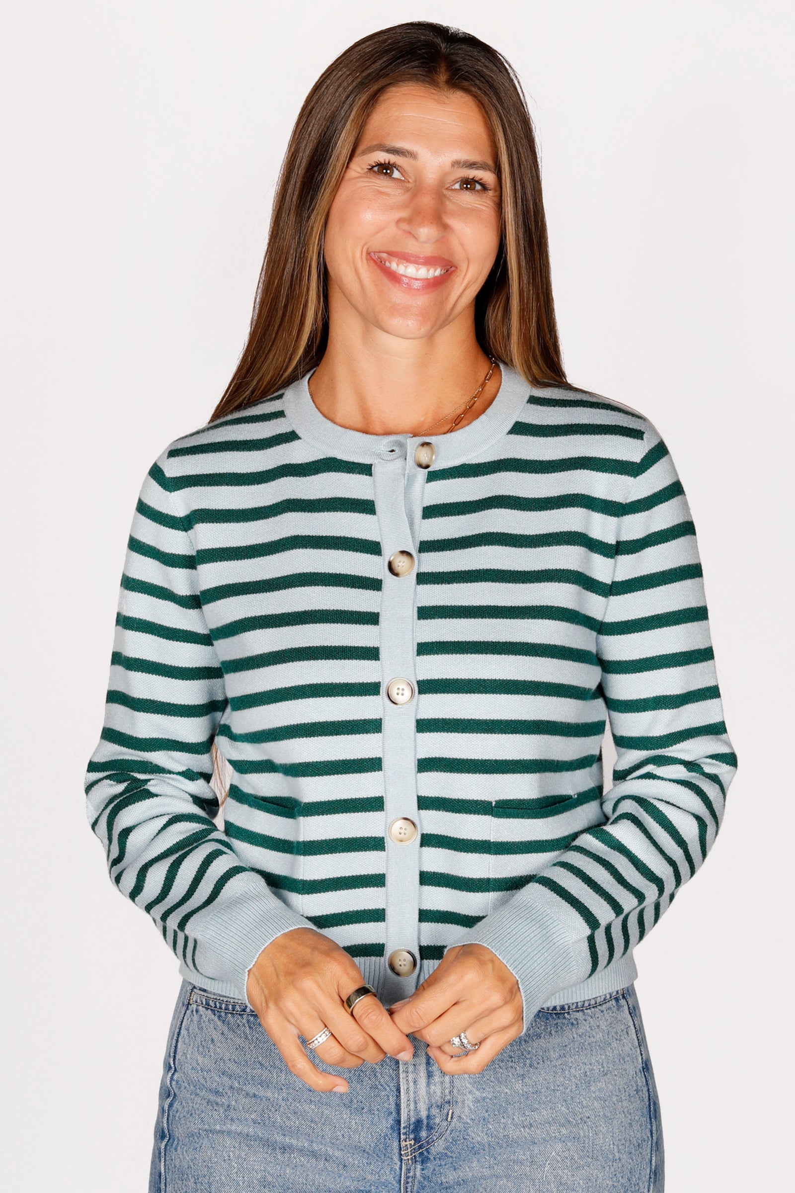 Mazie Blue & Green Striped Cardigan