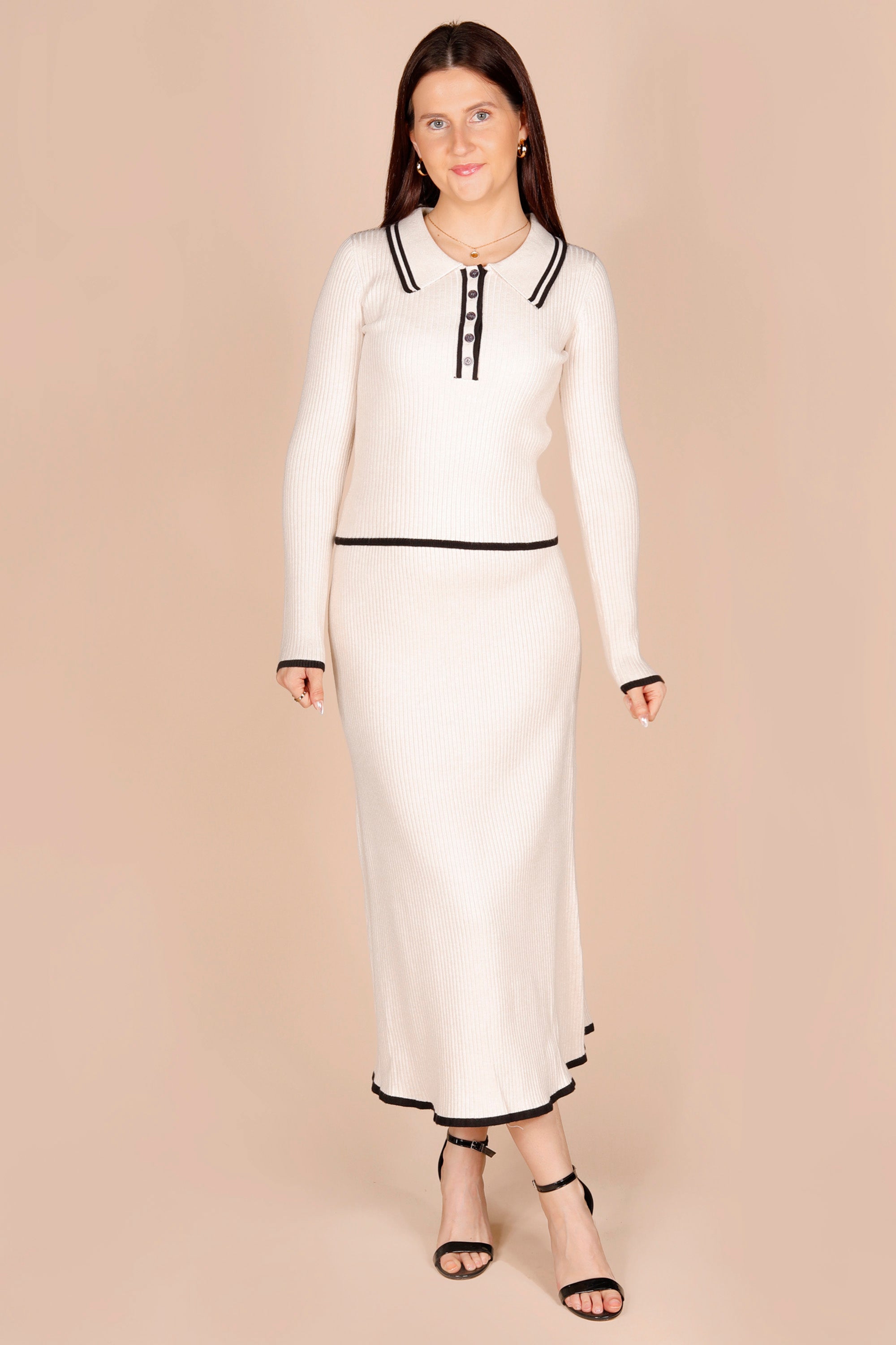 Lucia Cream Knit Midi Skirt