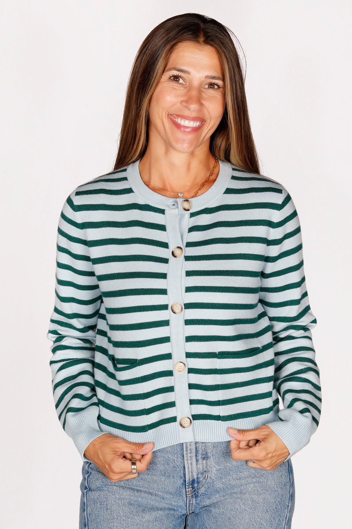 Mazie Blue &amp; Green Striped Cardigan