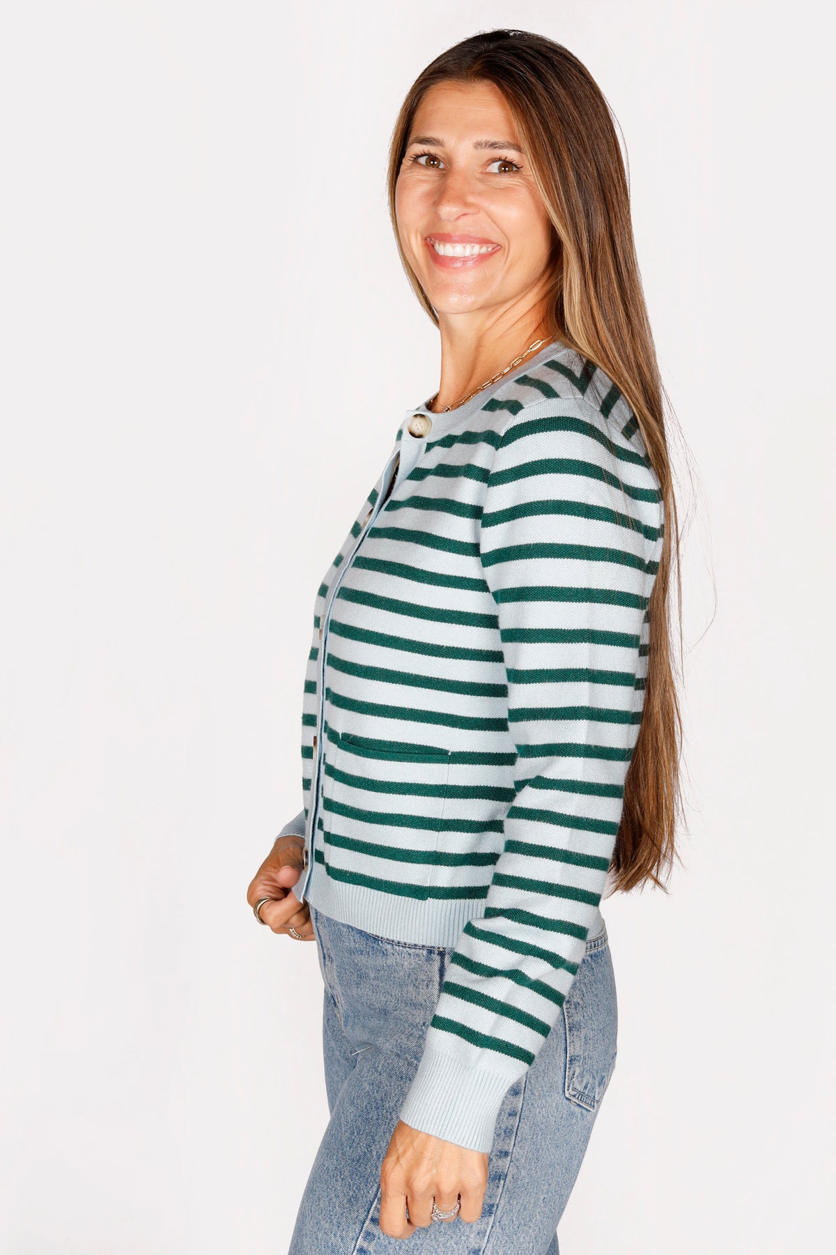 Mazie Blue &amp; Green Striped Cardigan