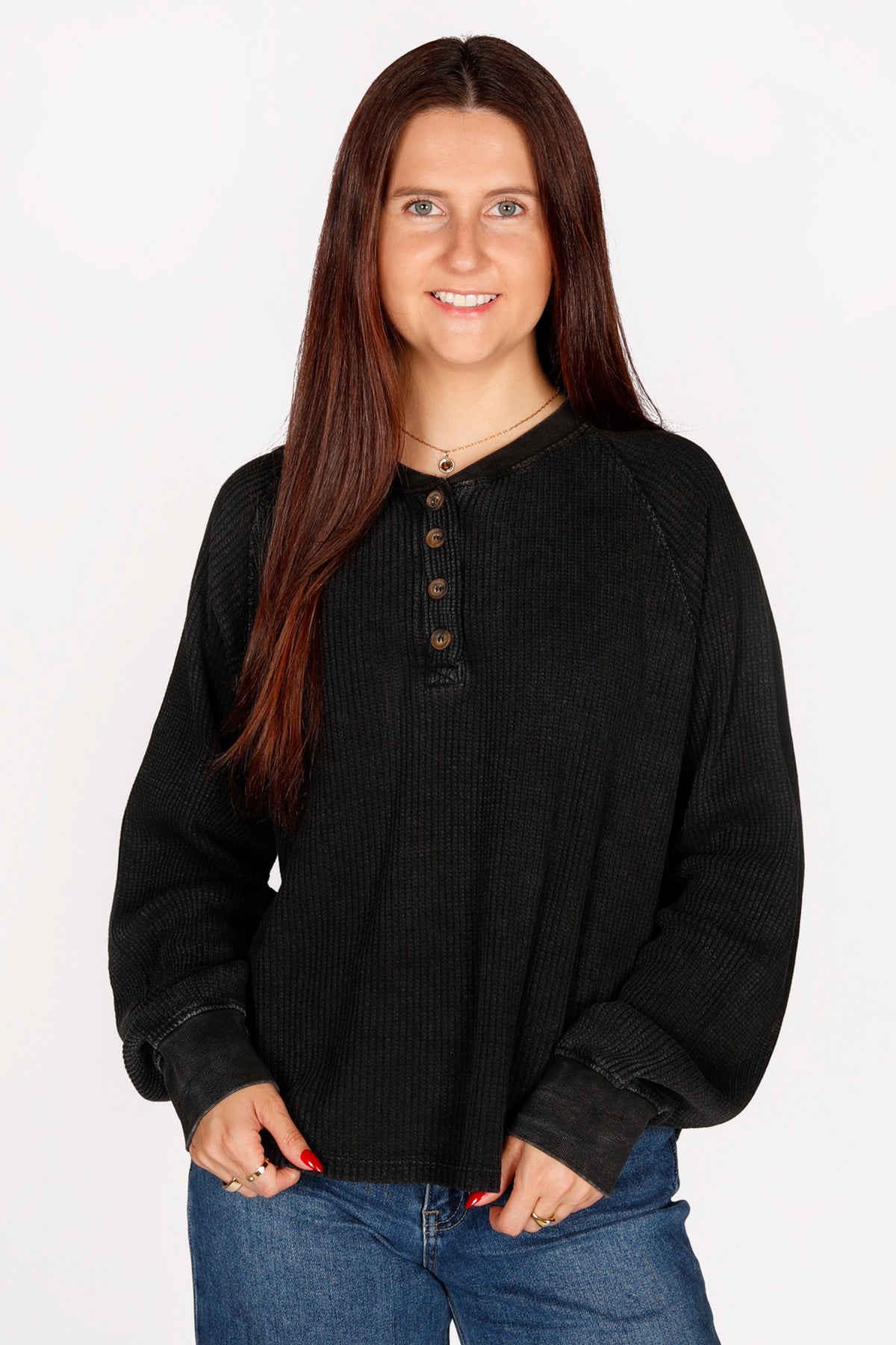 Audrey Black Henley Top