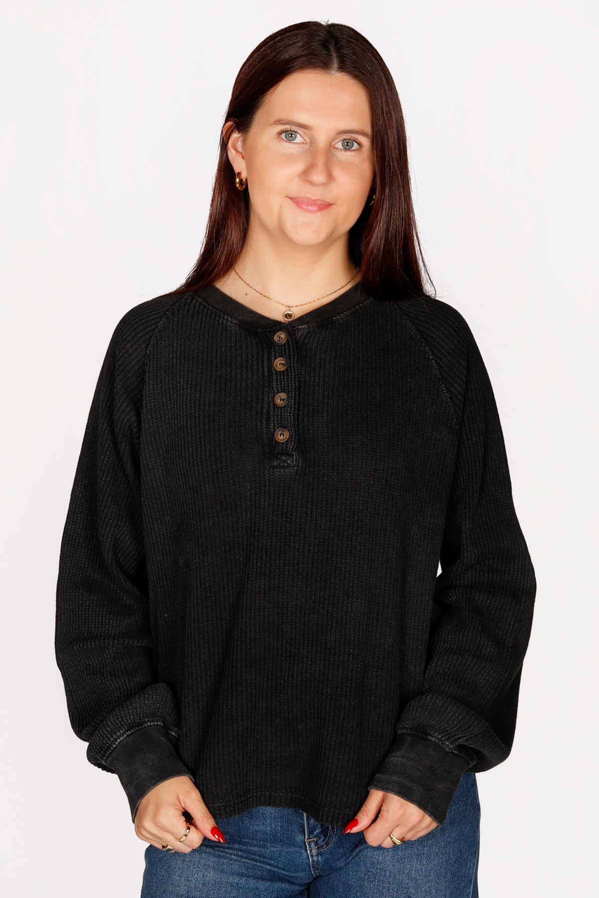 Audrey Black Henley Top