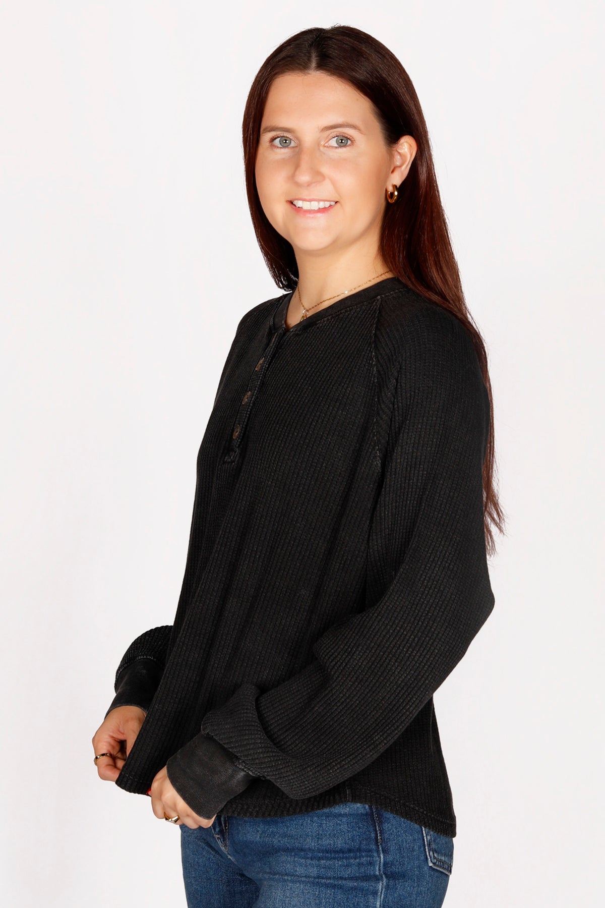 Audrey Black Henley Top